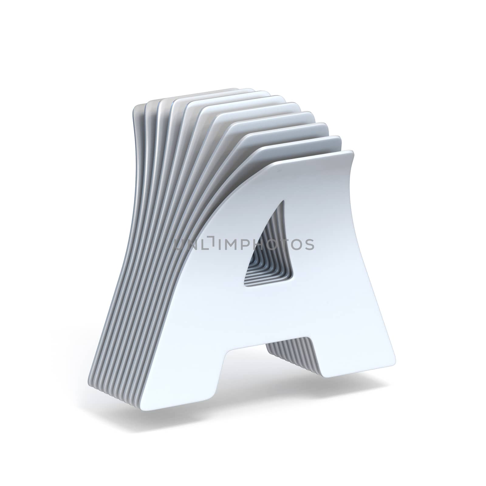 Curved paper sheets Letter A 3D render illustration isolated on white background