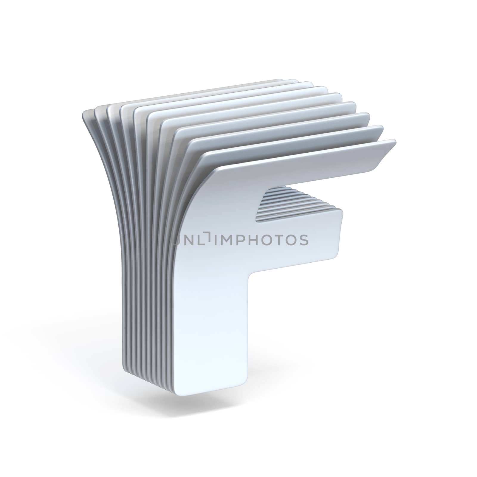 Curved paper sheets Letter F 3D render illustration isolated on white background