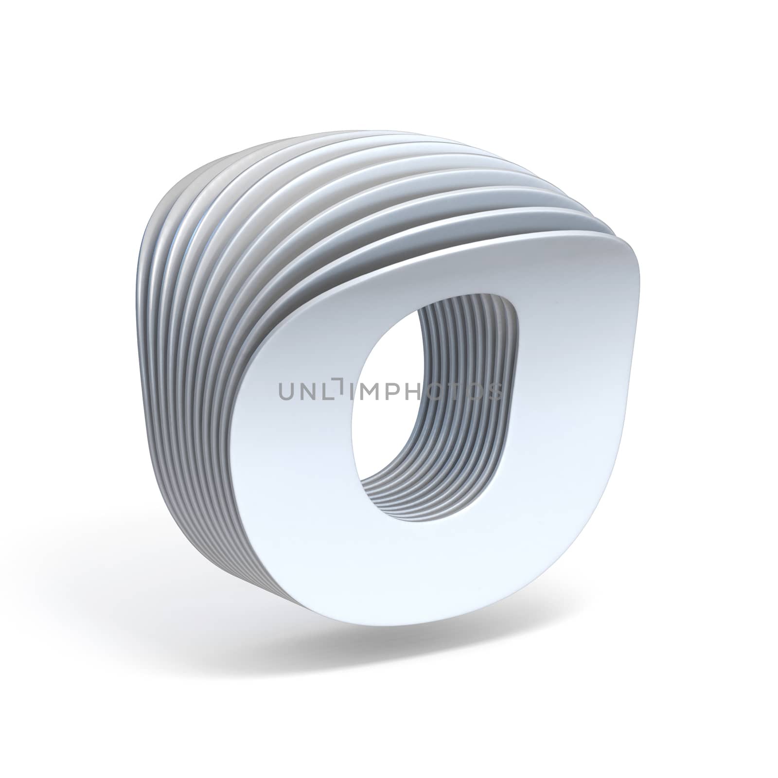 Curved paper sheets Letter O 3D render illustration isolated on white background