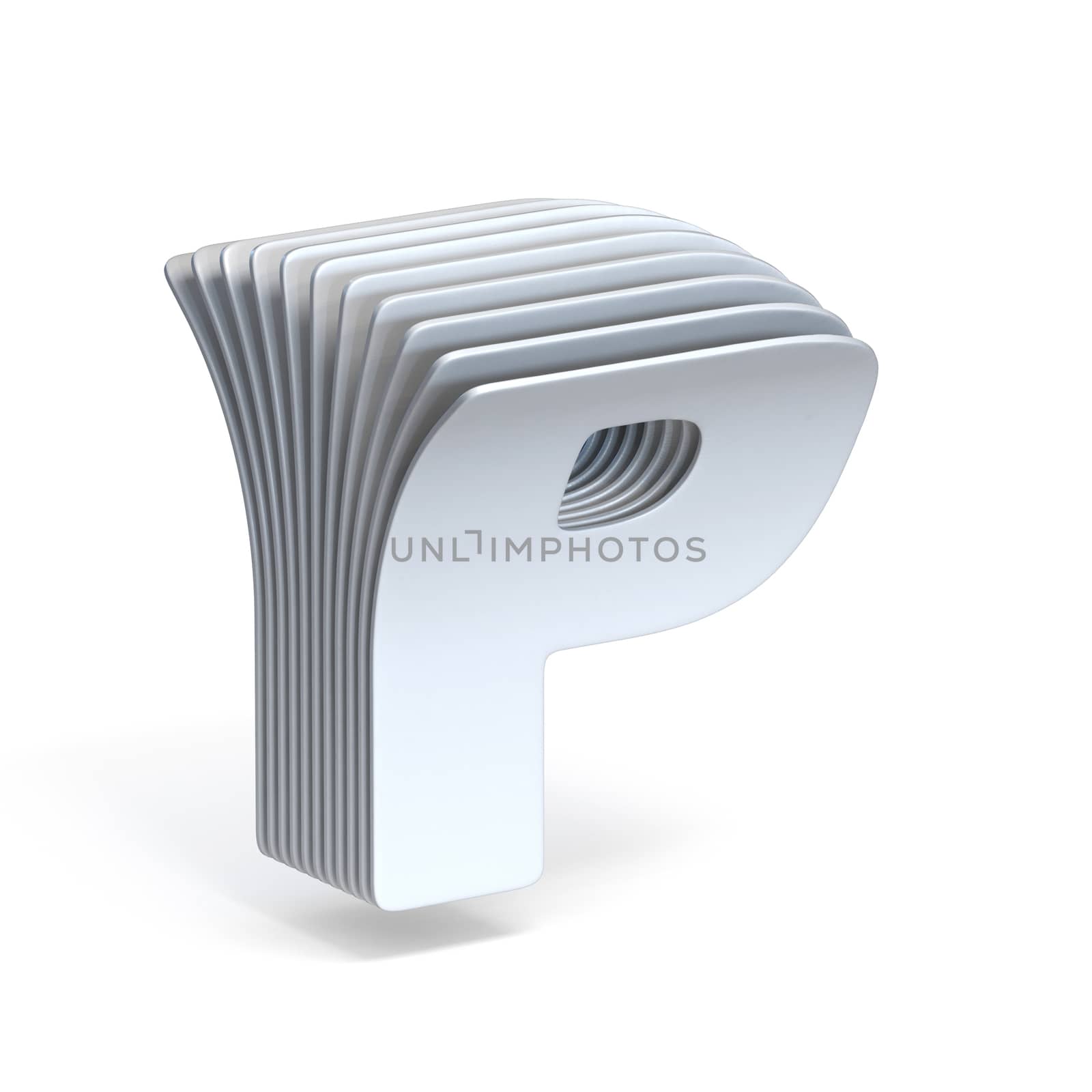 Curved paper sheets Letter P 3D render illustration isolated on white background