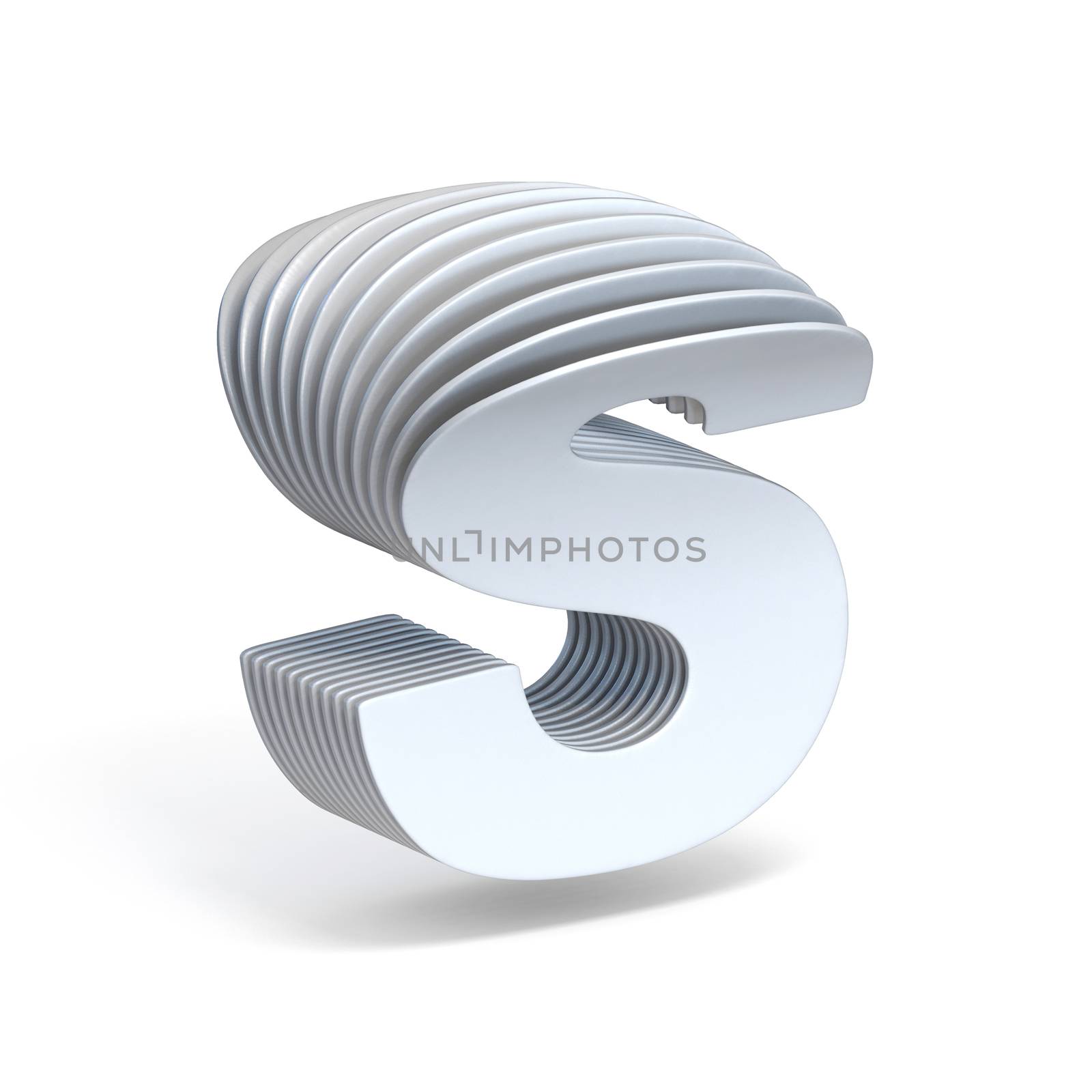 Curved paper sheets Letter S 3D render illustration isolated on white background