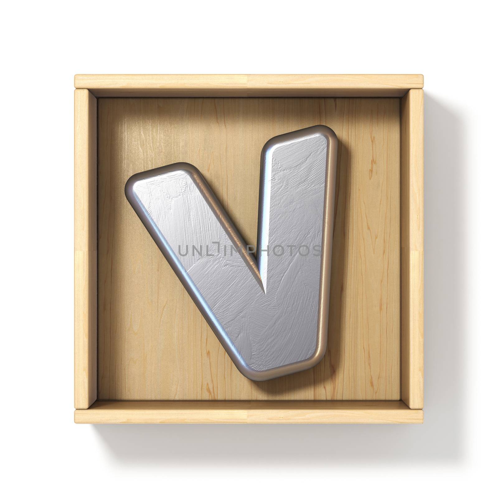 Silver metal letter V in wooden box 3D by djmilic