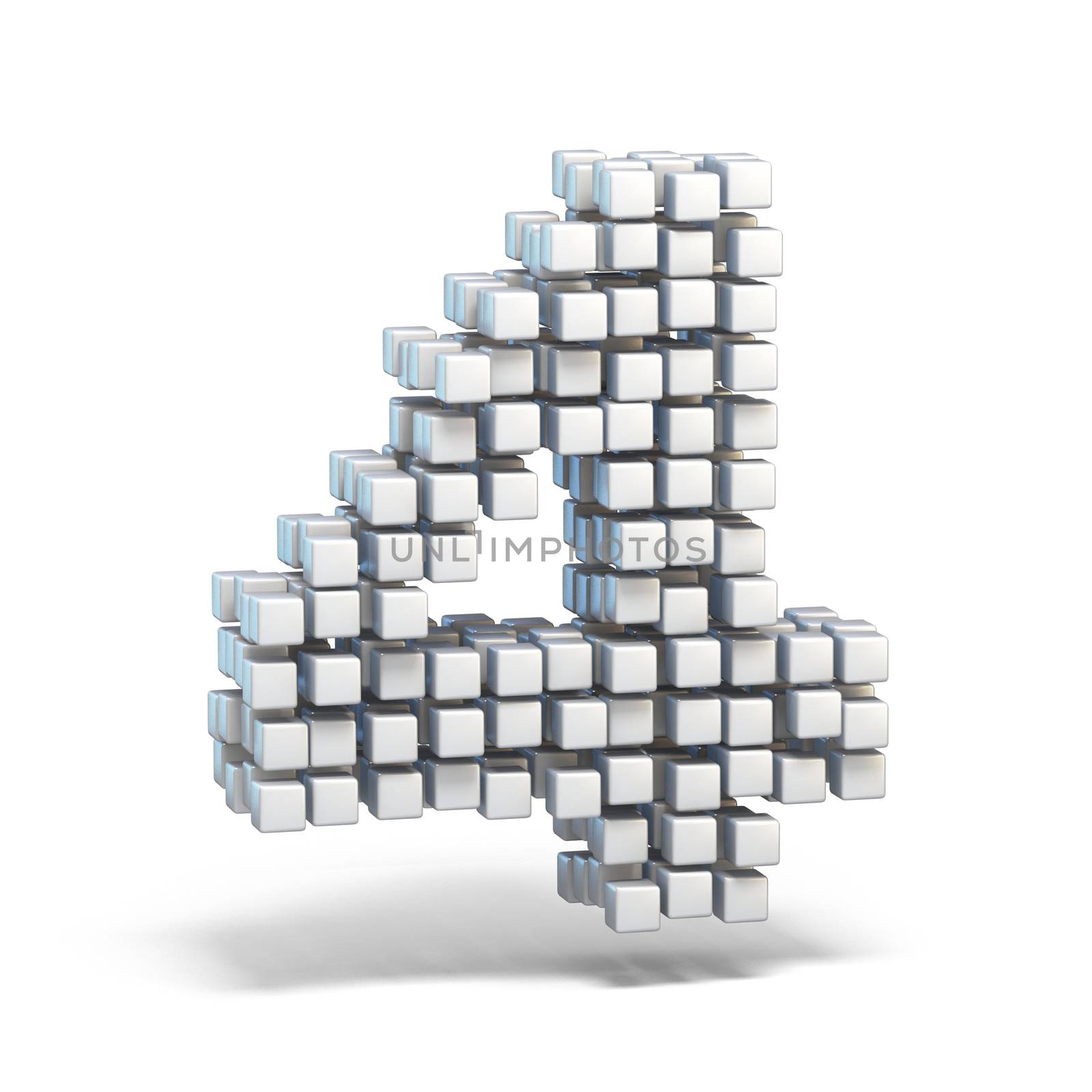 White voxel cubes font Number 4 FOUR 3D render illustration isolated on white background