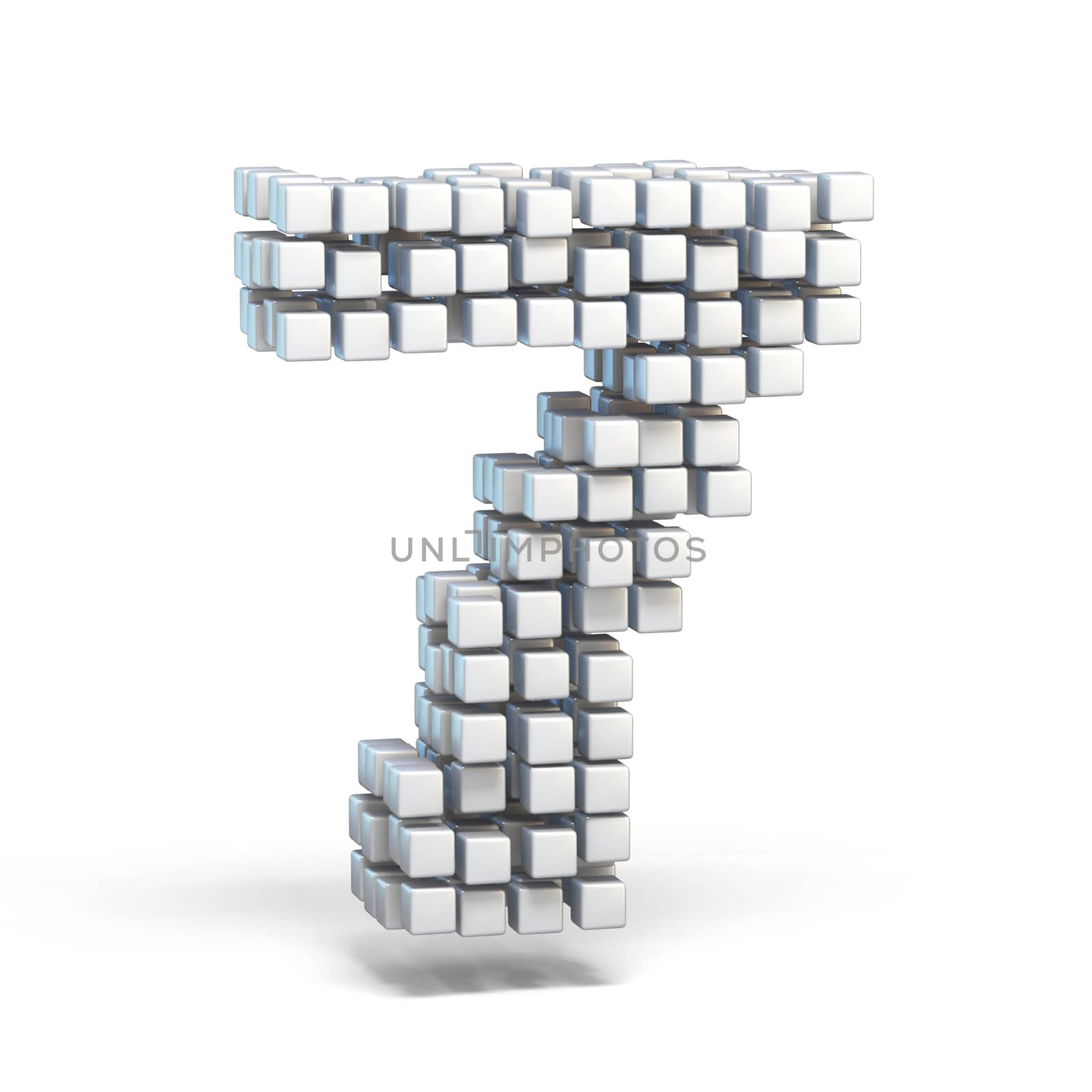 White voxel cubes font Number 7 SEVEN 3D render illustration isolated on white background