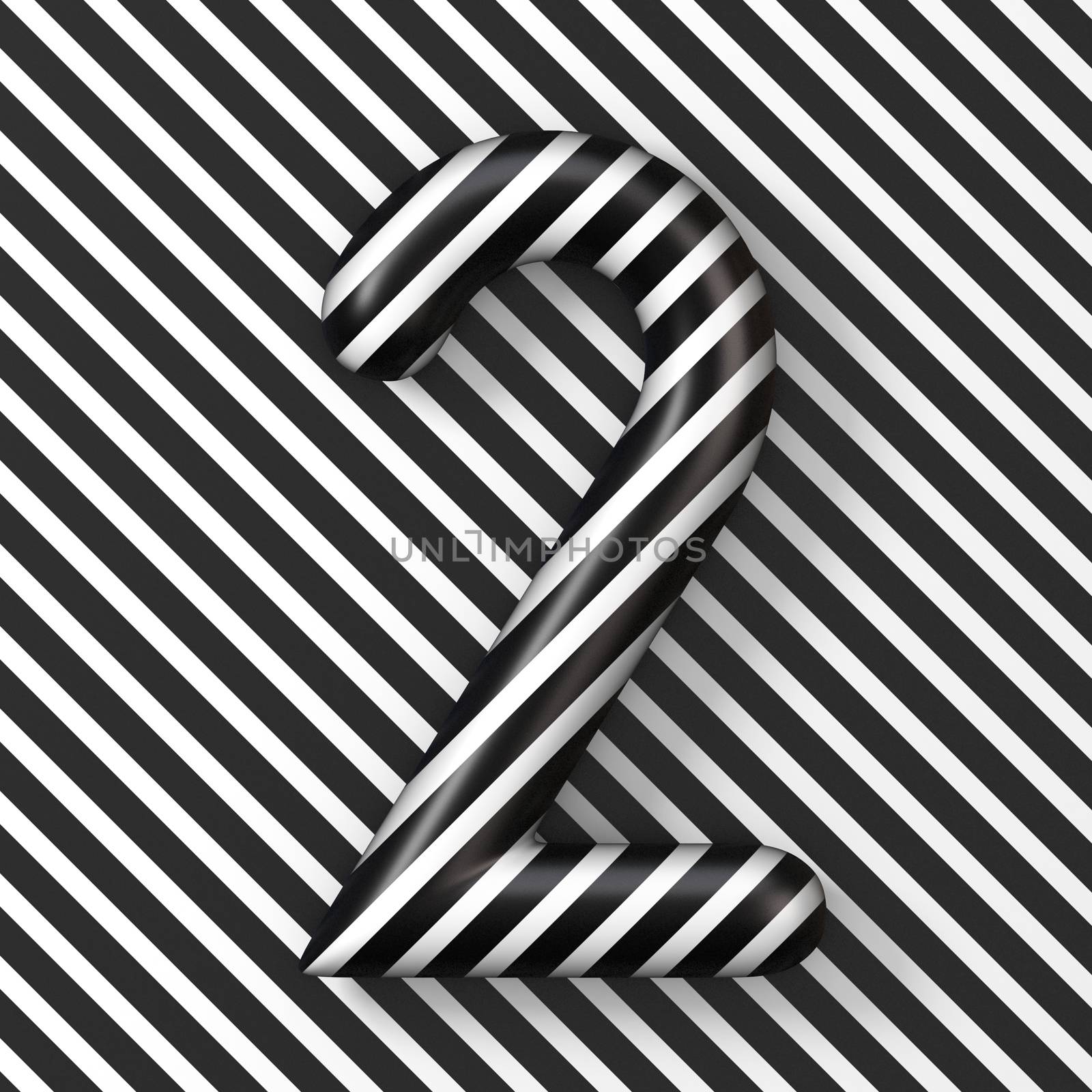 Black and white stripes Number 2 TWO 3D render illustration