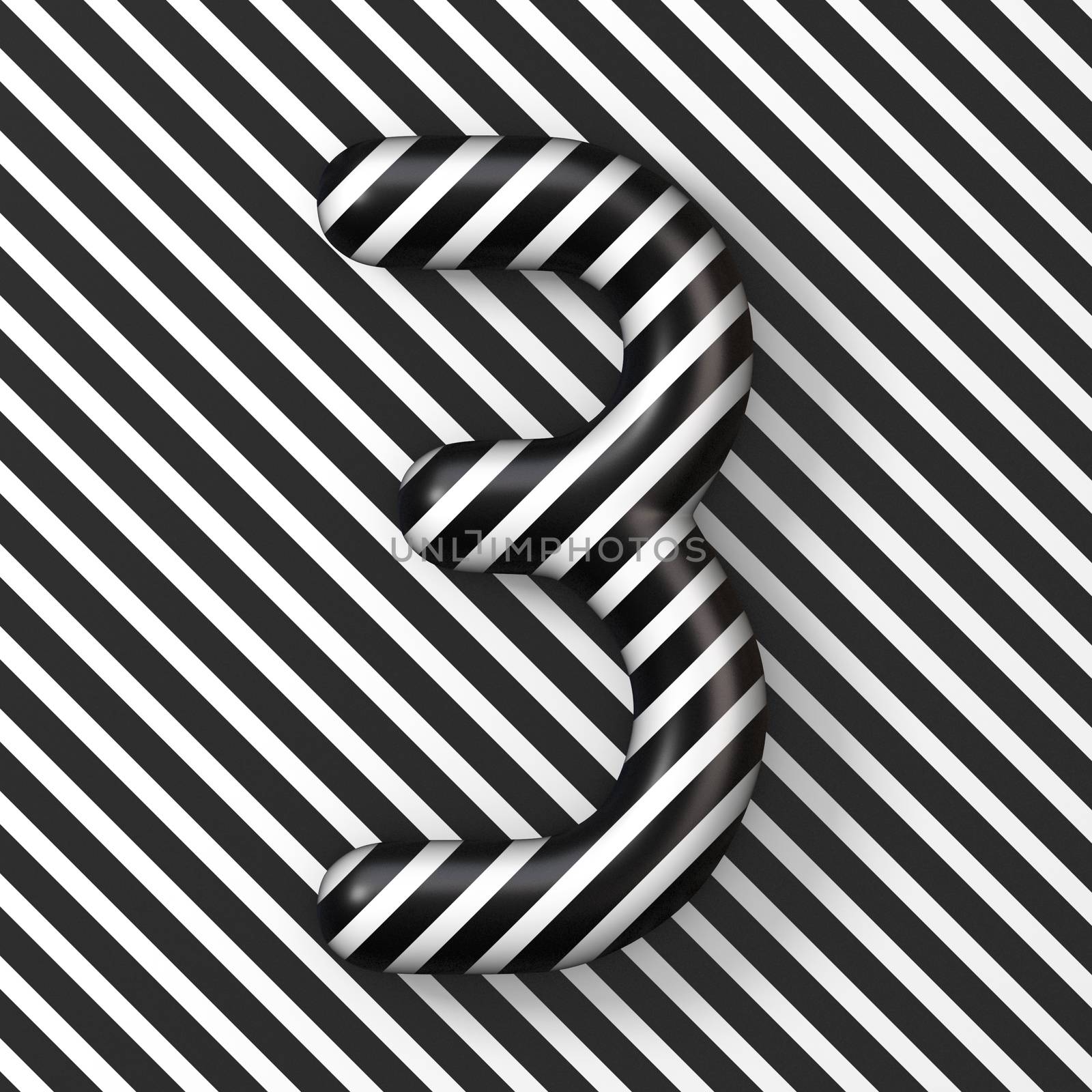 Black and white stripes Number 3 THREE 3D by djmilic