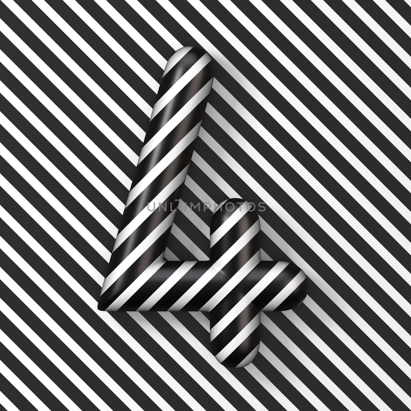 Black and white stripes Number 4 FOUR 3D render illustration