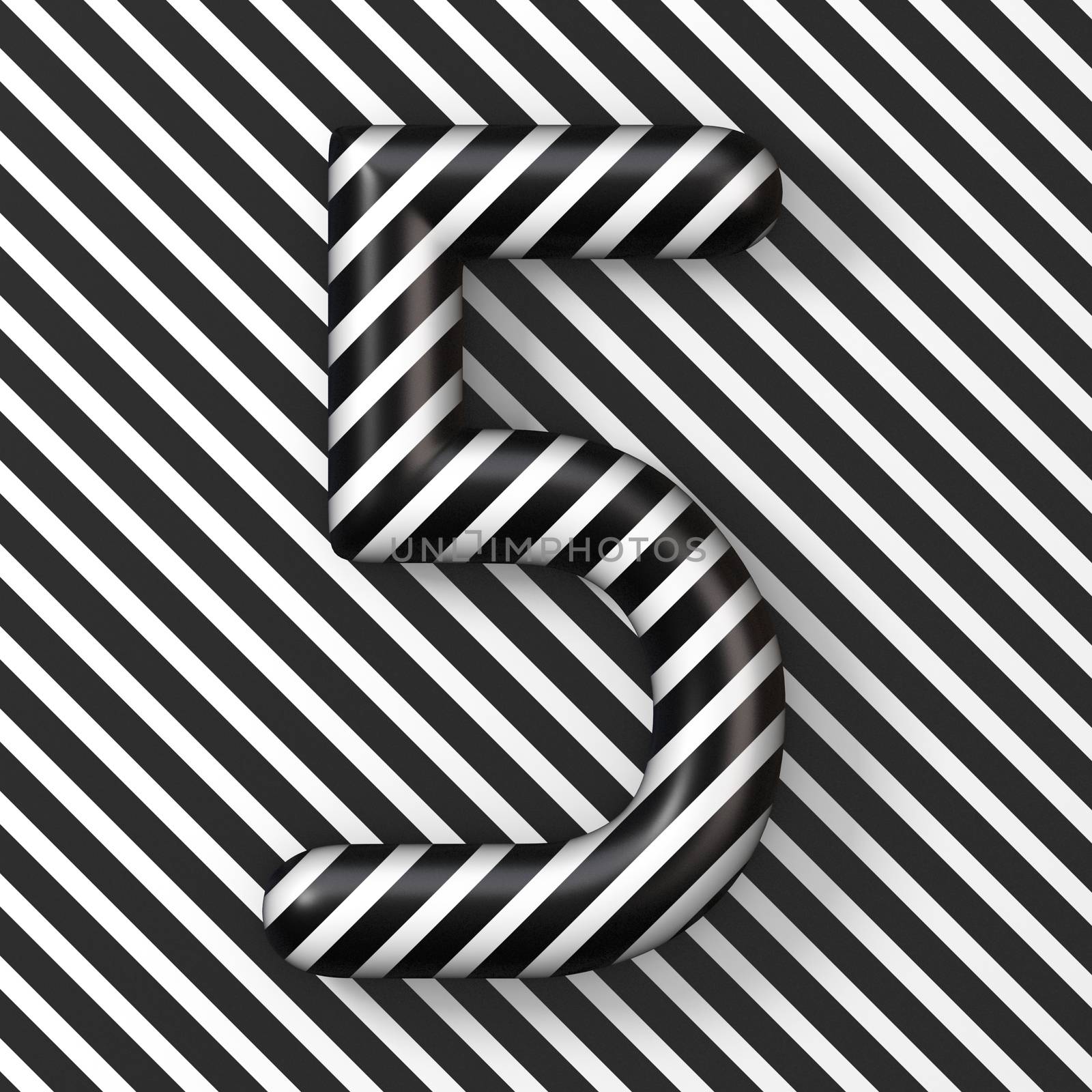 Black and white stripes Number 5 FIVE 3D render illustration