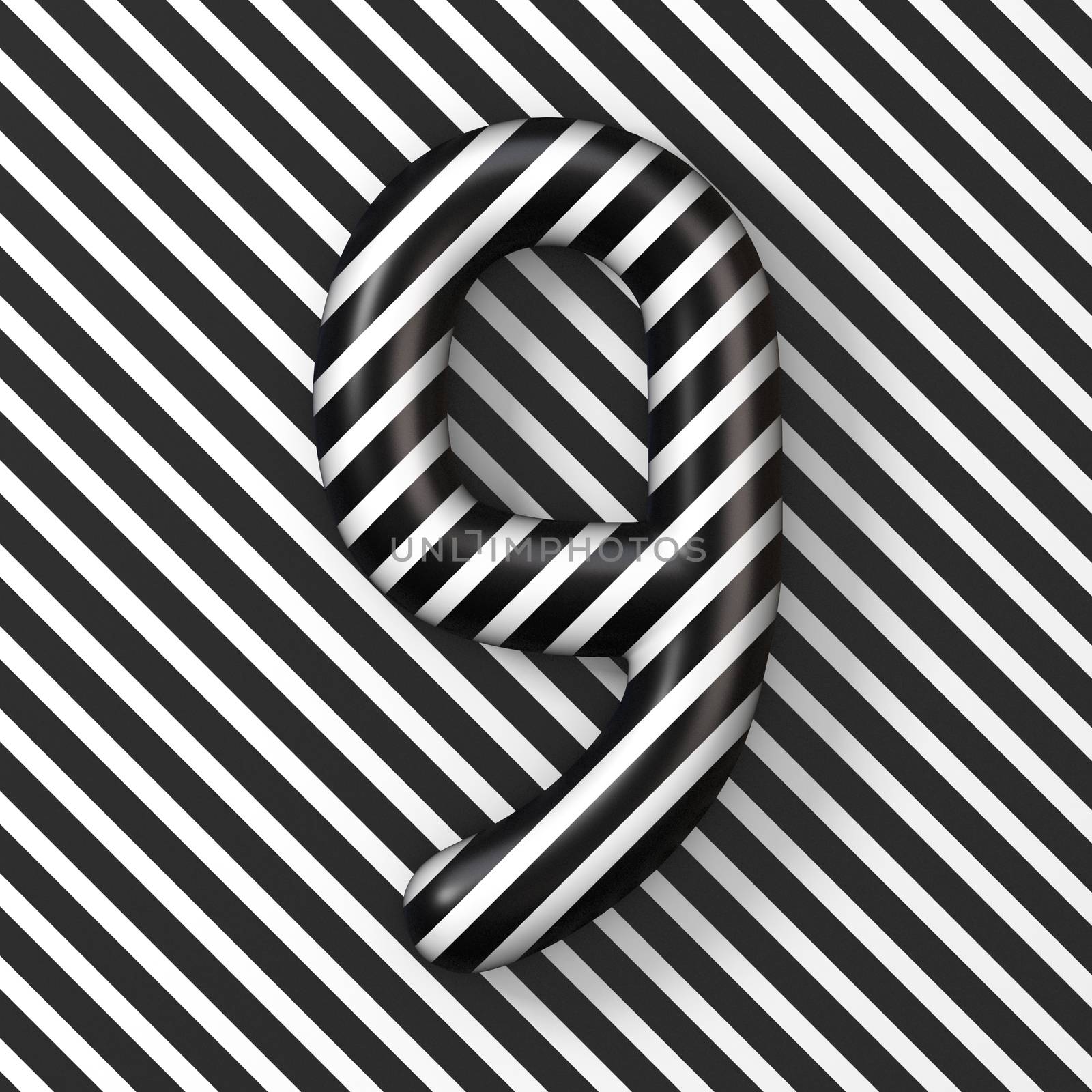 Black and white stripes Number 9 NINE 3D render illustration
