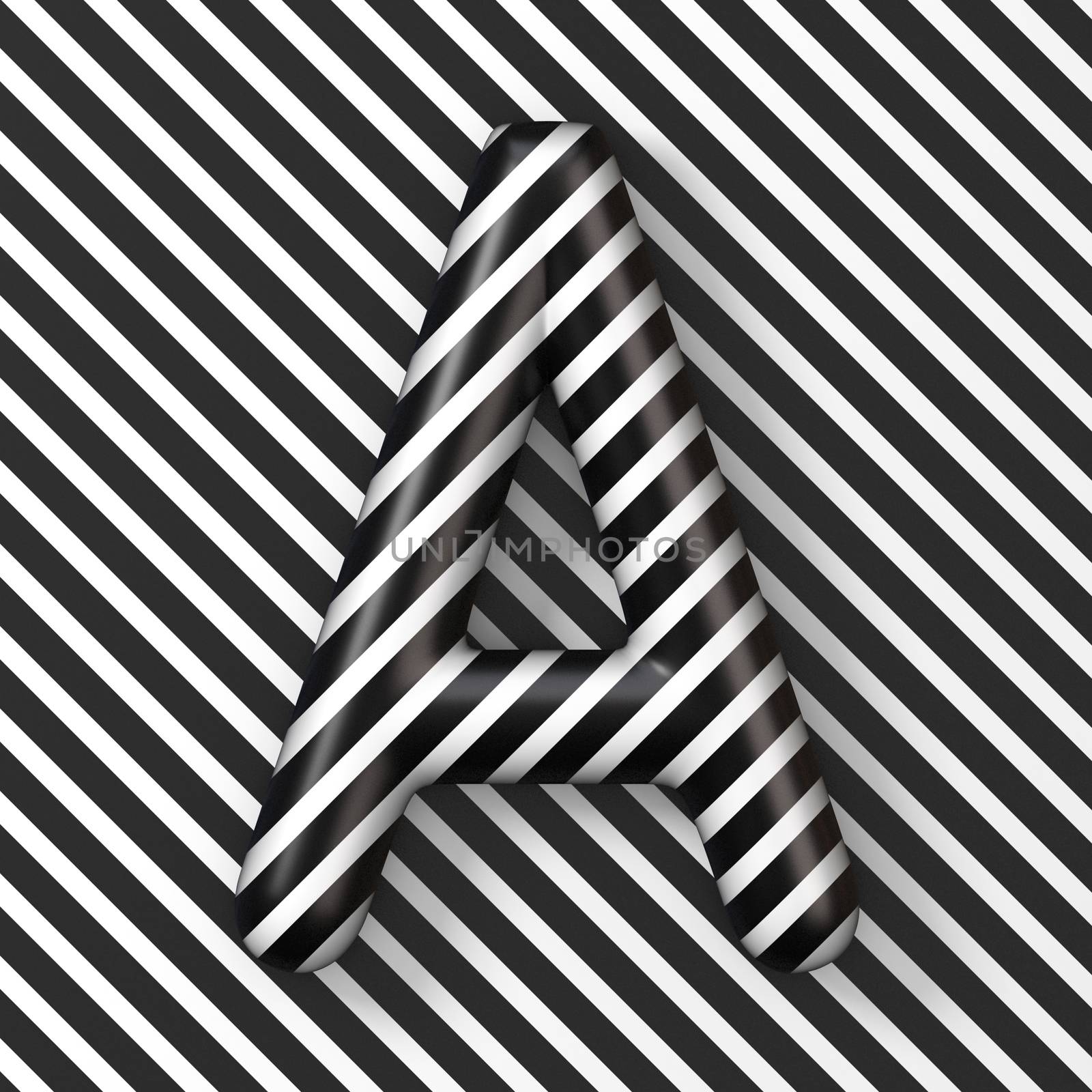 Black and white stripes Letter A 3D render illustration