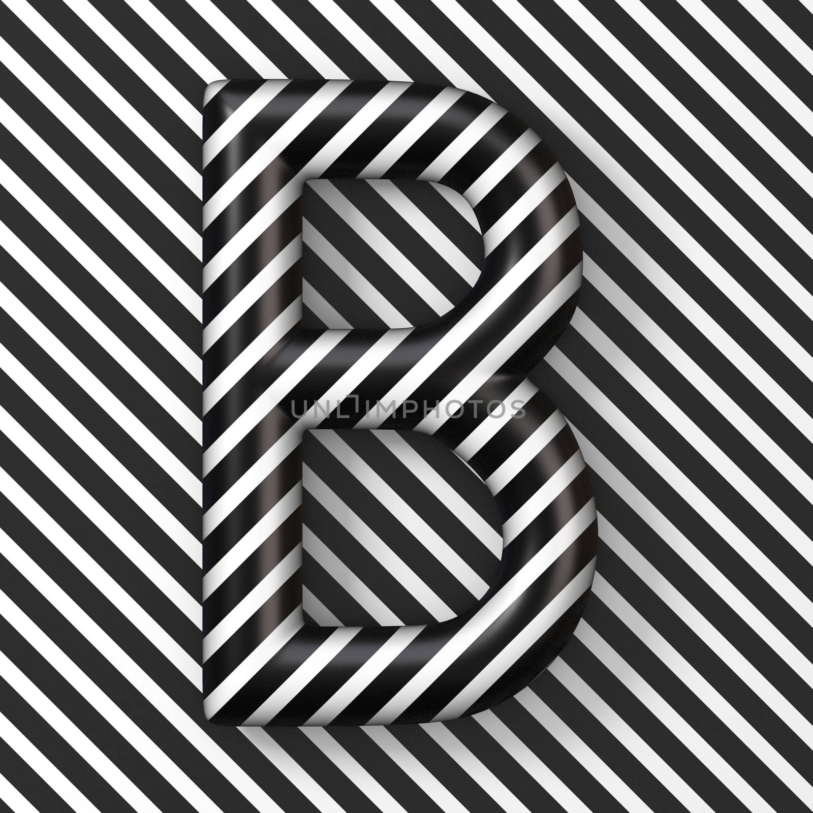 Black and white stripes Letter B 3D render illustration