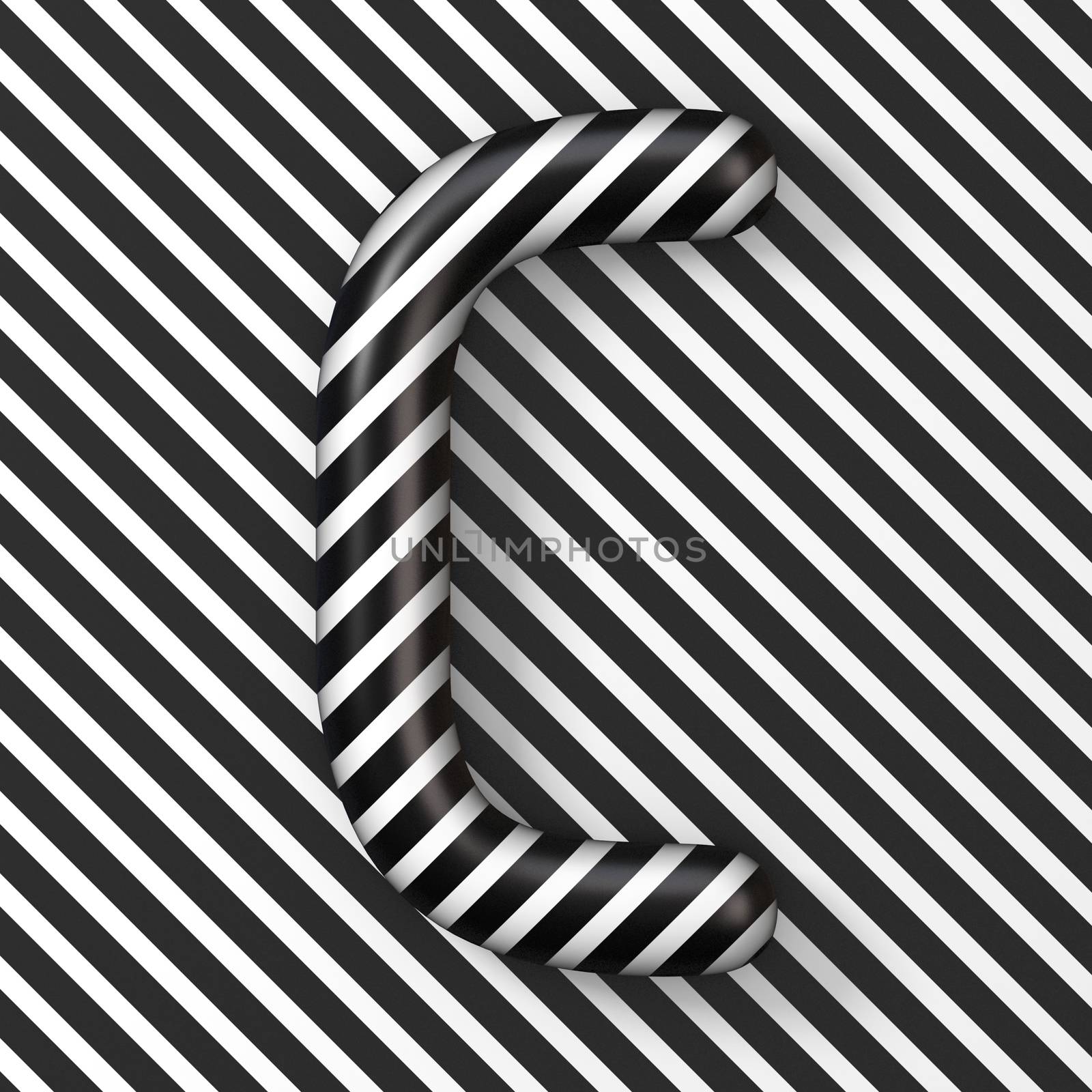 Black and white stripes Letter C 3D render illustration