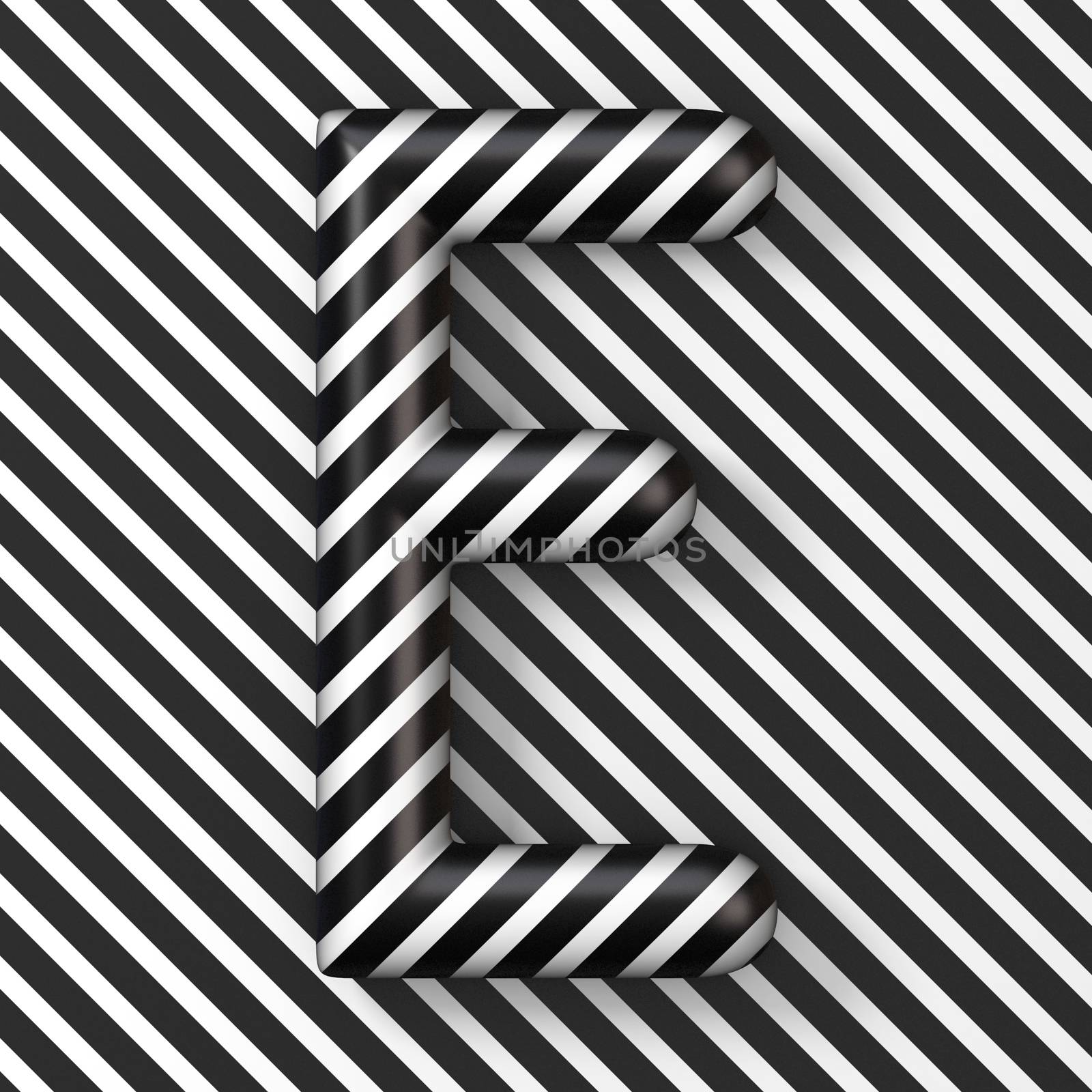 Black and white stripes Letter E 3D render illustration