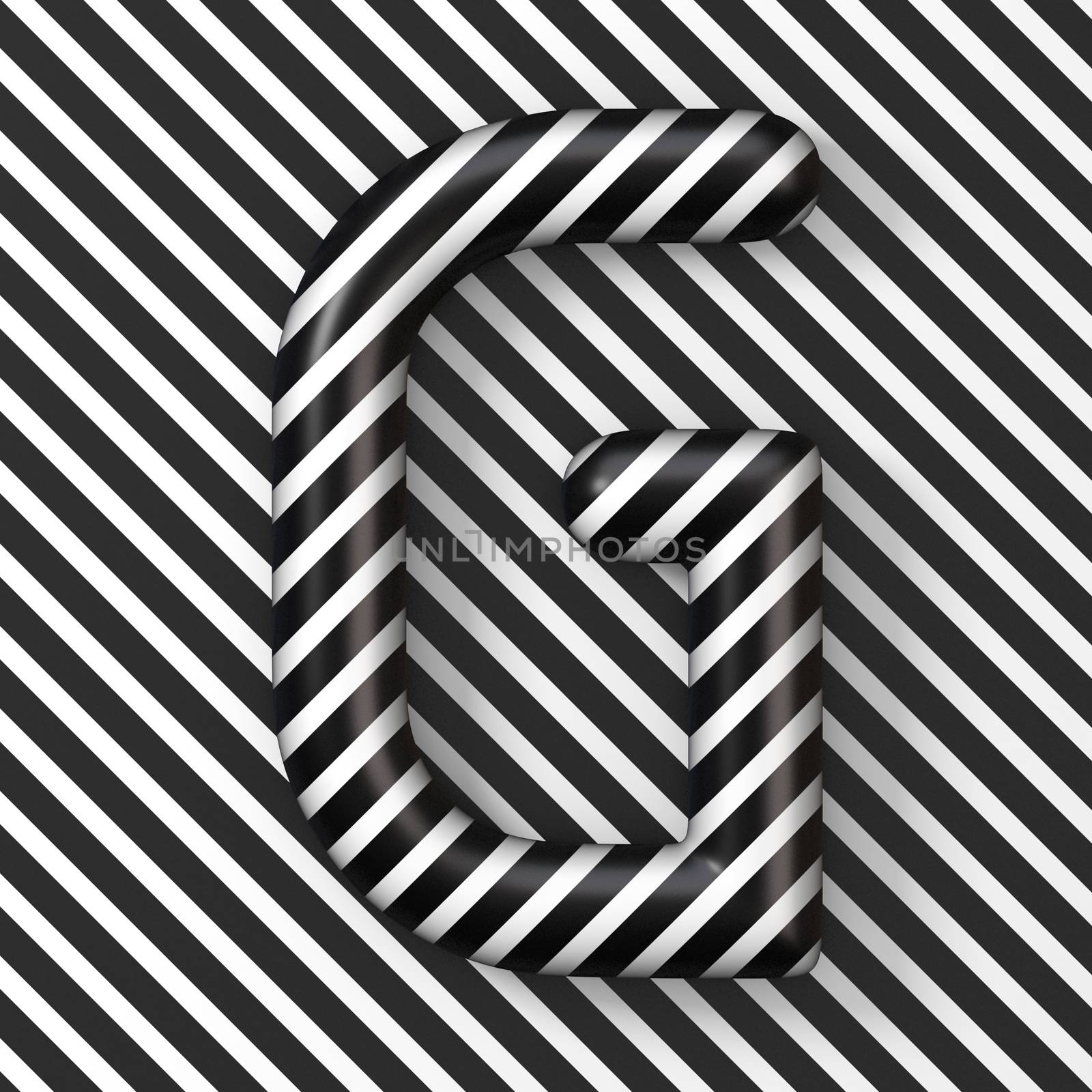 Black and white stripes Letter G 3D render illustration