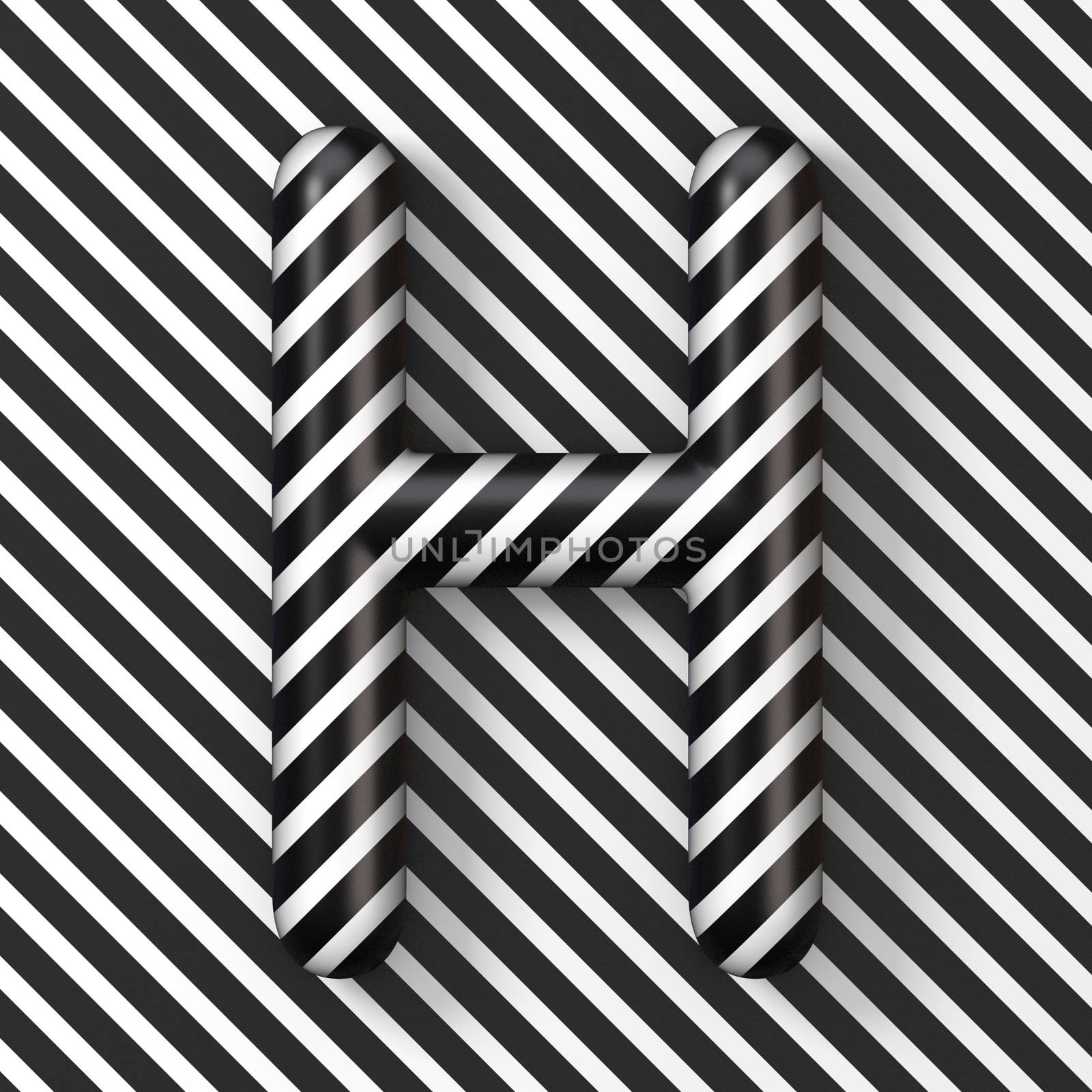 Black and white stripes Letter H 3D render illustration