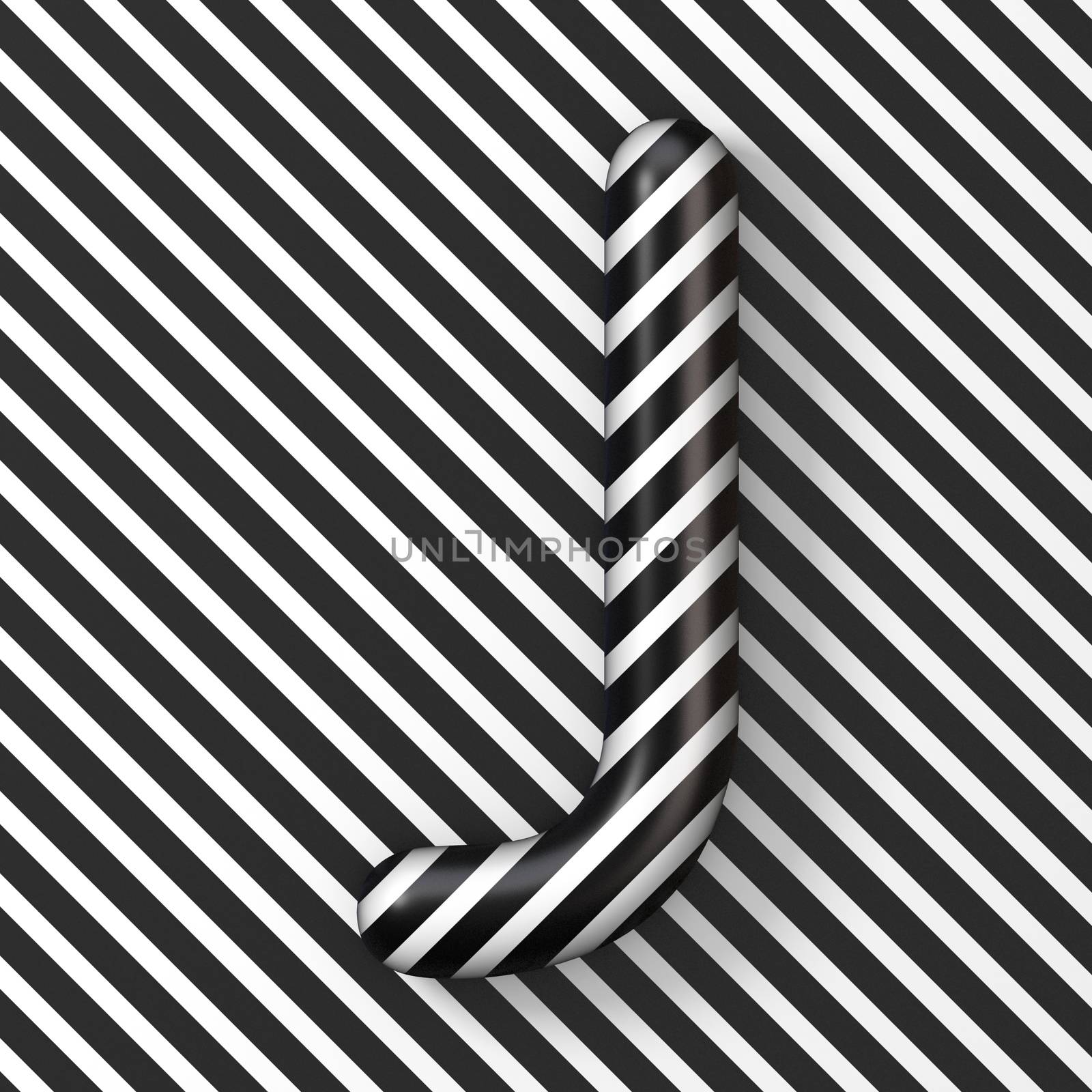 Black and white stripes Letter J 3D render illustration