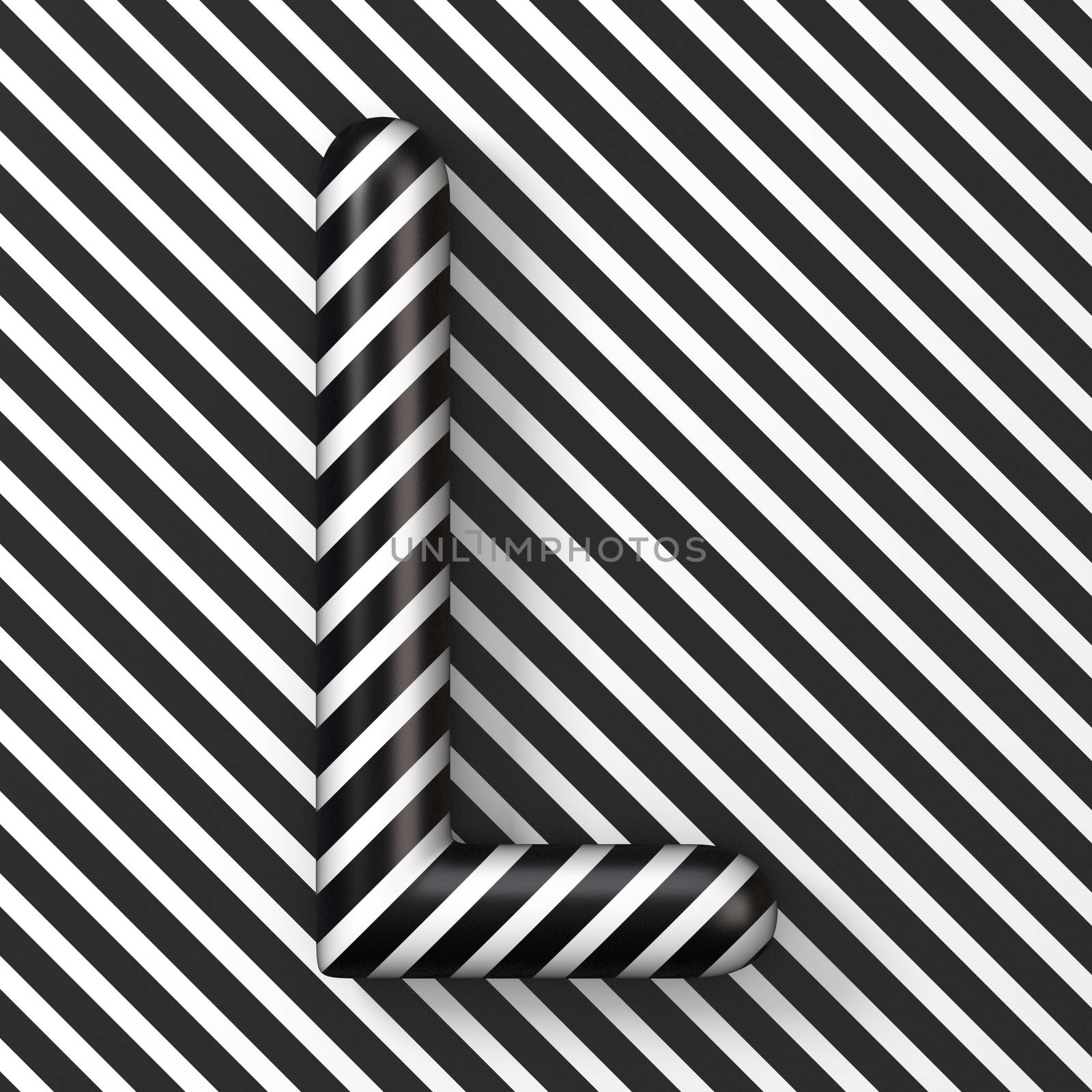 Black and white stripes Letter L 3D render illustration