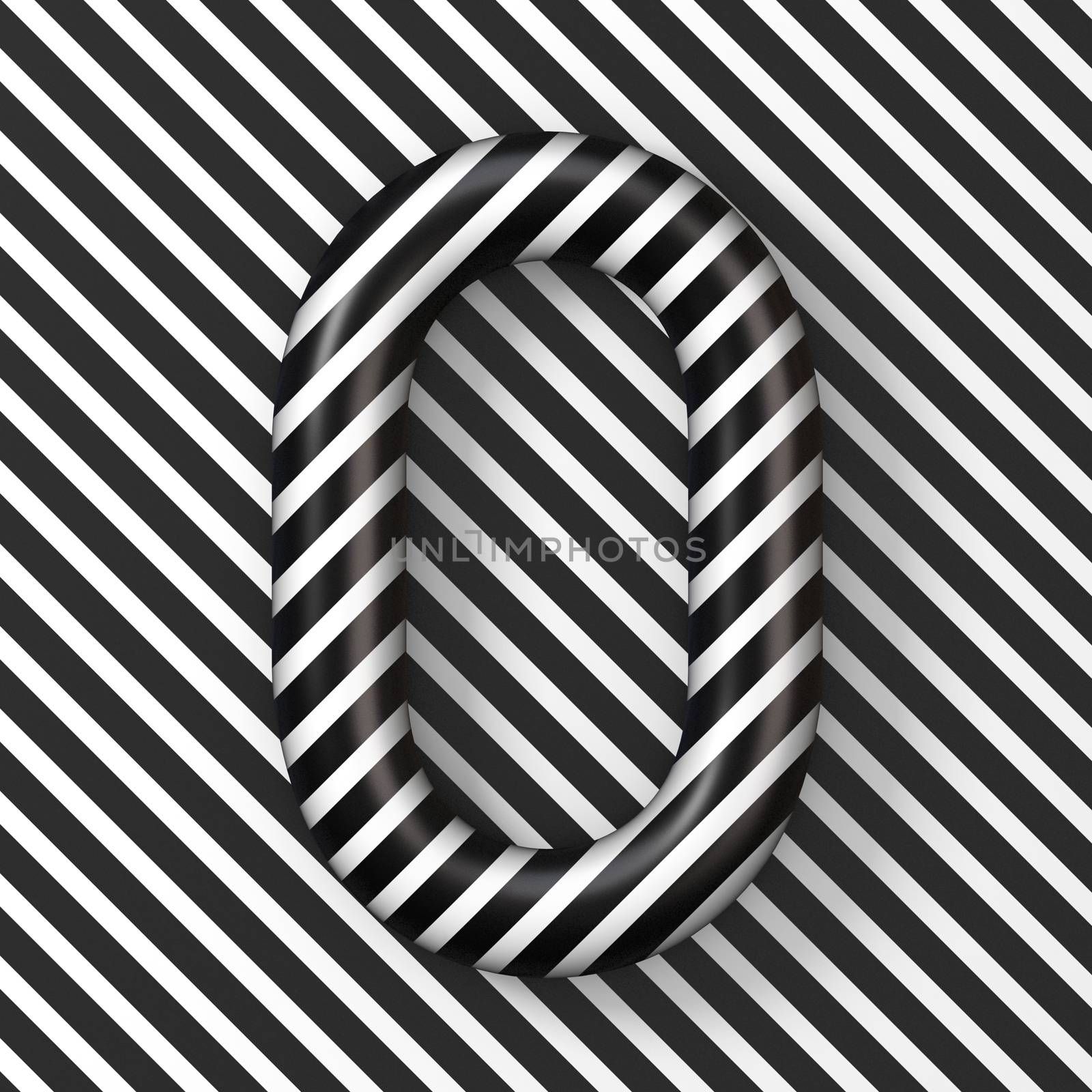 Black and white stripes Letter O 3D render illustration