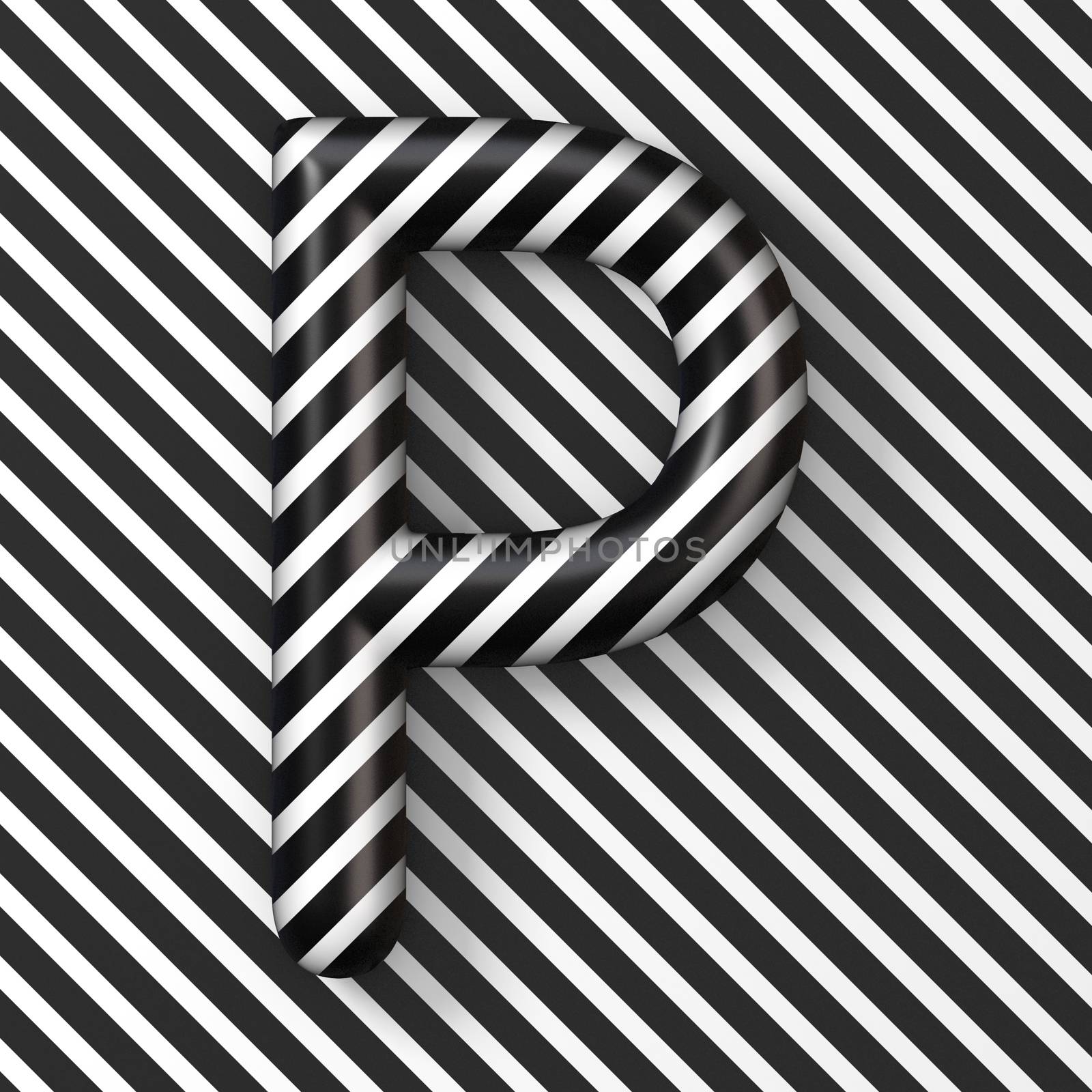 Black and white stripes Letter P 3D render illustration