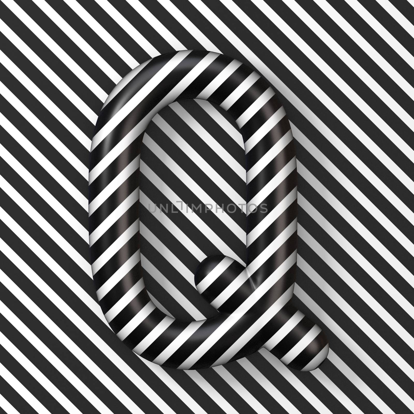Black and white stripes Letter Q 3D render illustration