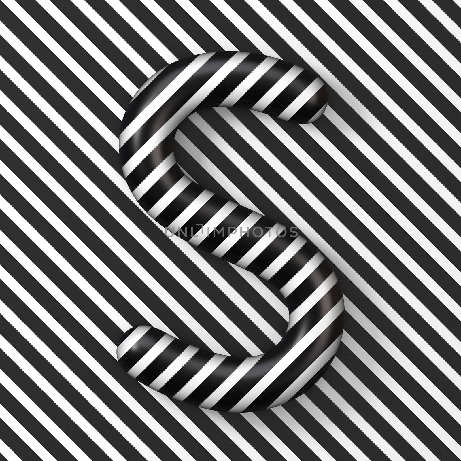 Black and white stripes Letter S 3D render illustration