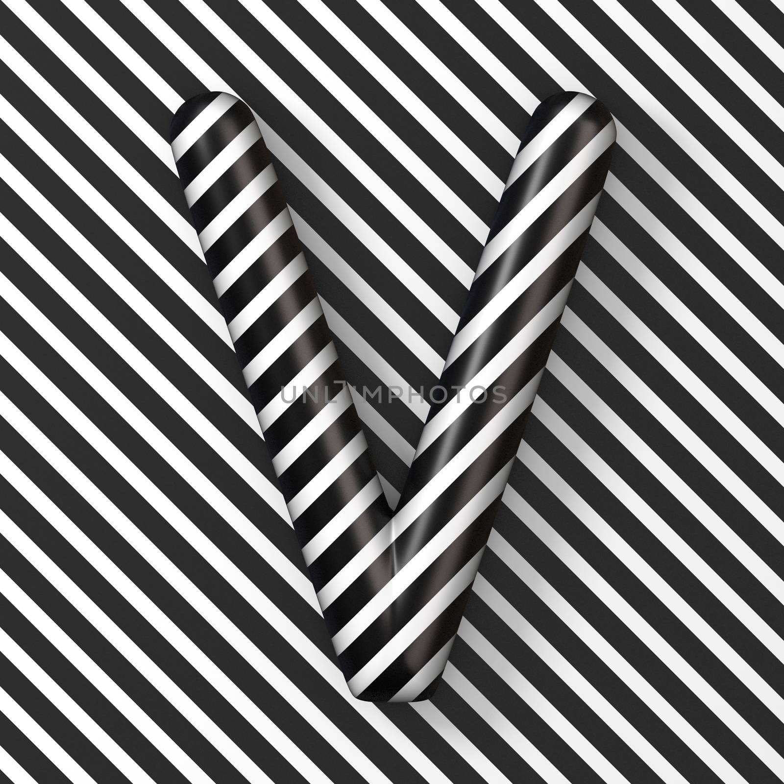 Black and white stripes Letter V 3D by djmilic