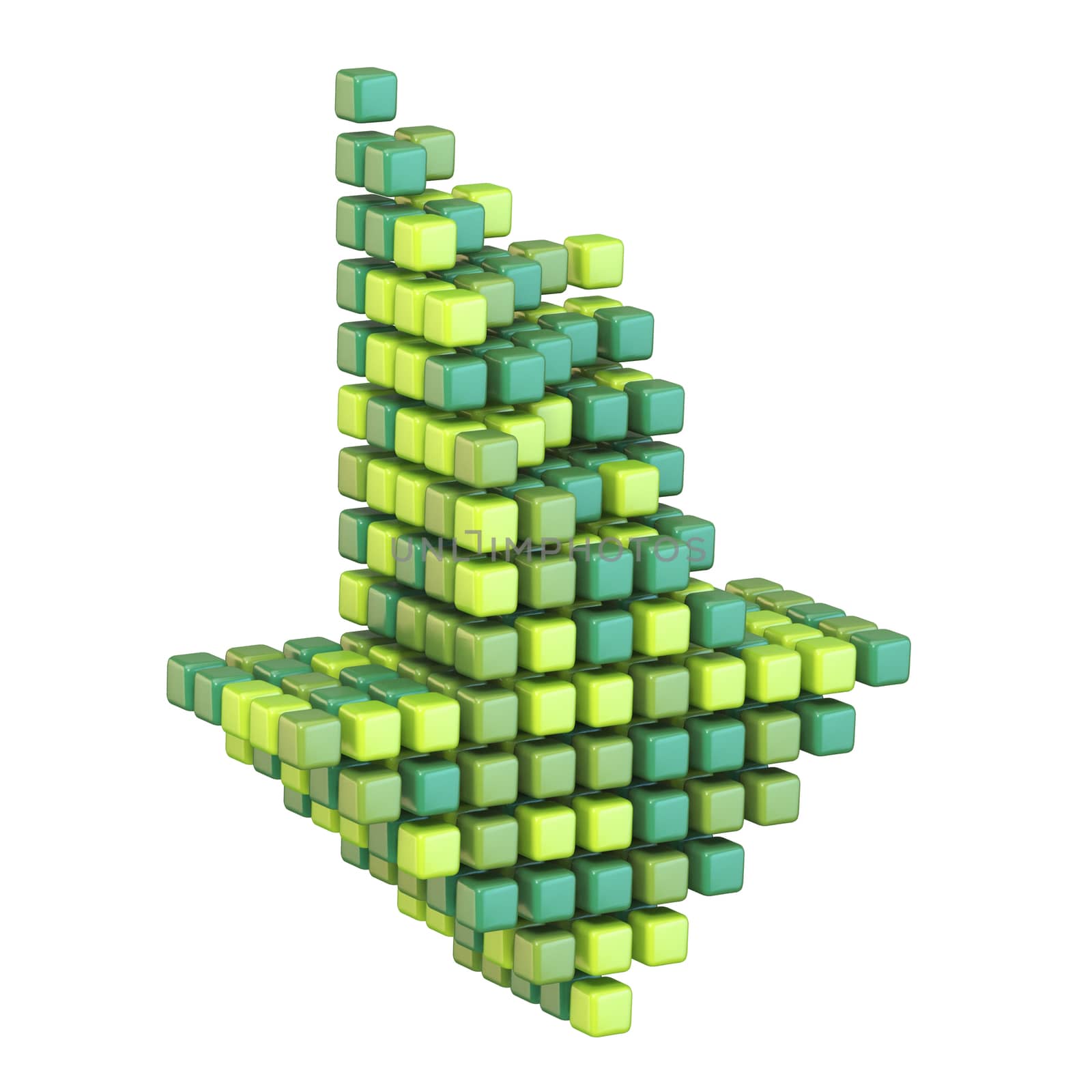 Download arrow made of different green cubes 3D render illustration isolated on white background