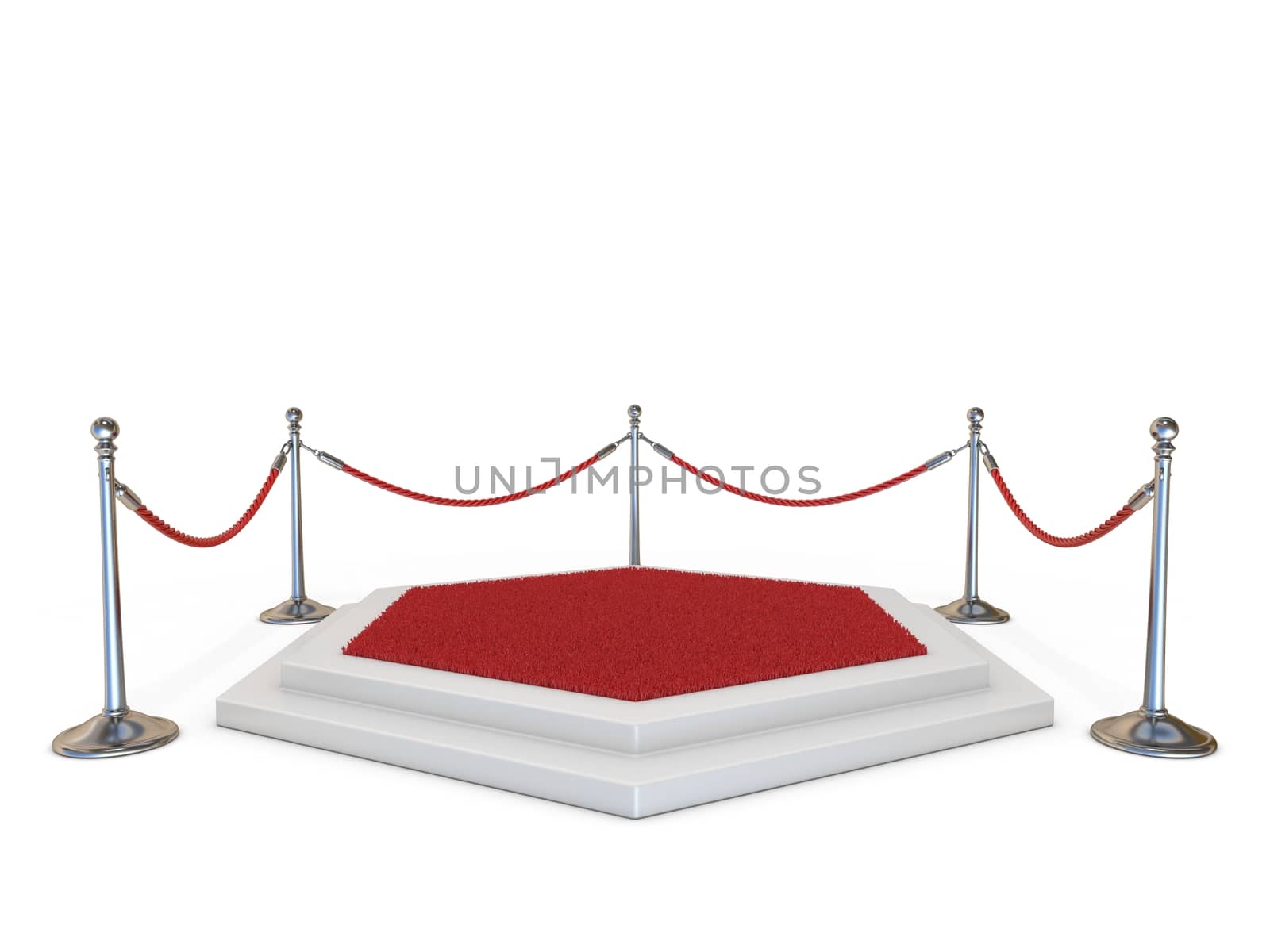 Empty podium with red carpet 3D render illustration isolated on white background