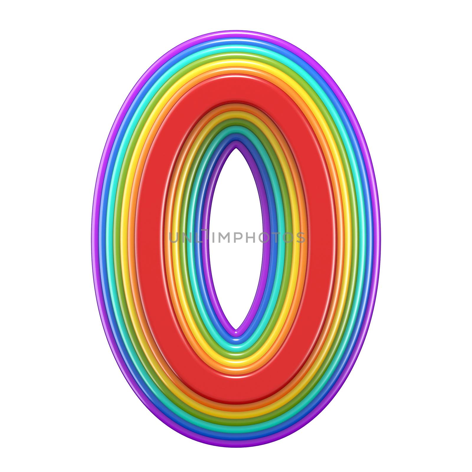 Concentric rainbow number 0 ZERO 3D rendering illustration isolated on white background