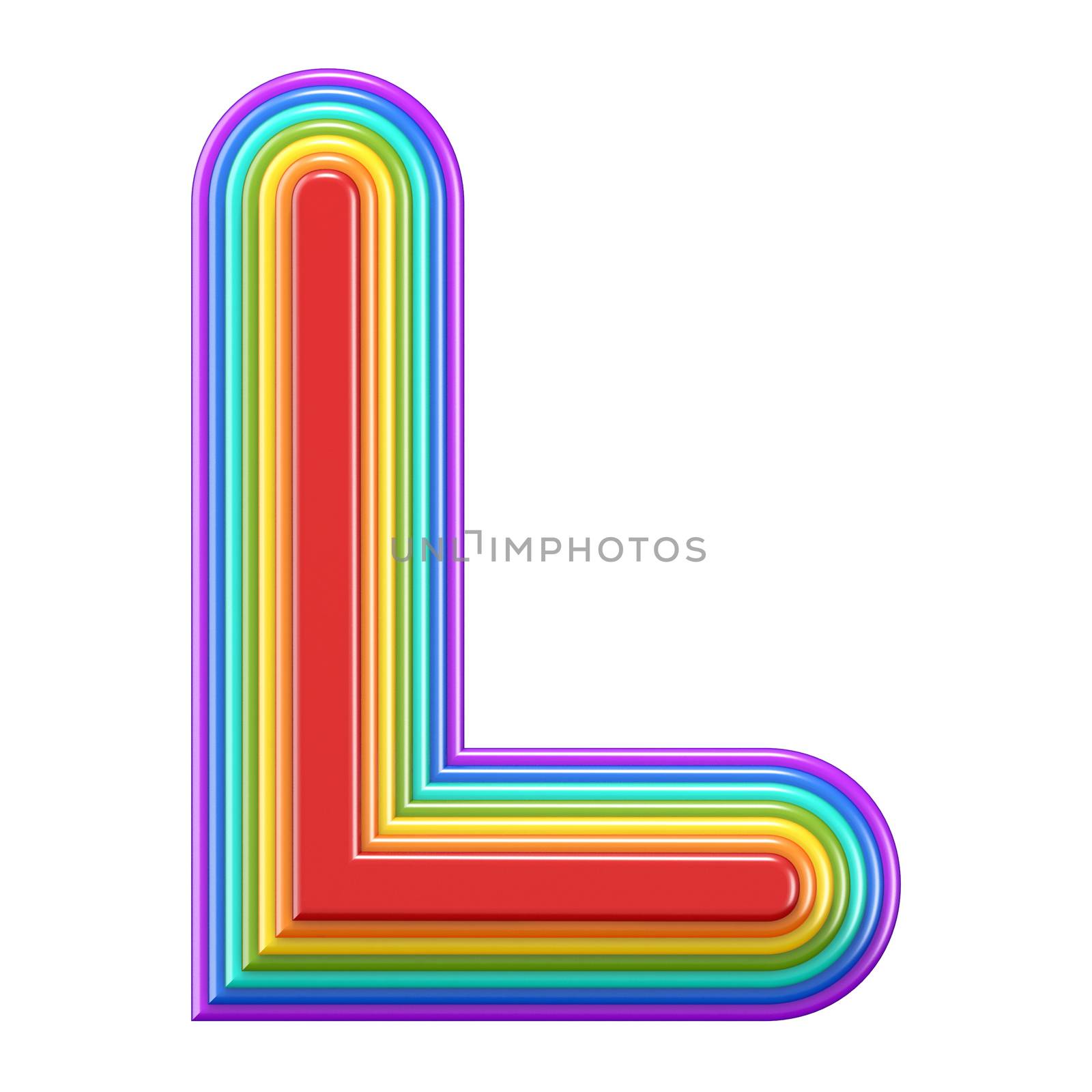 Concentric rainbow font letter L 3D rendering illustration isolated on white background