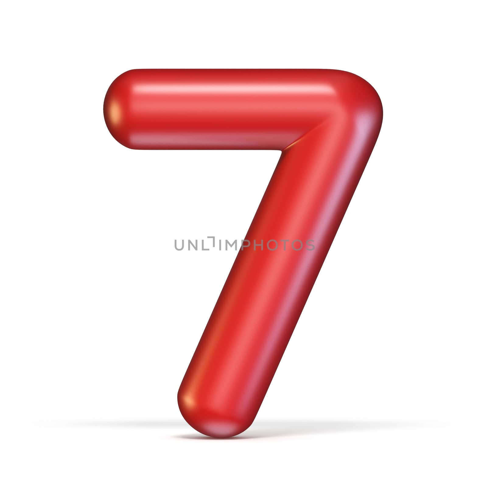 Red glossy font Number 7 SEVEN 3D rendering illustration isolated on white background