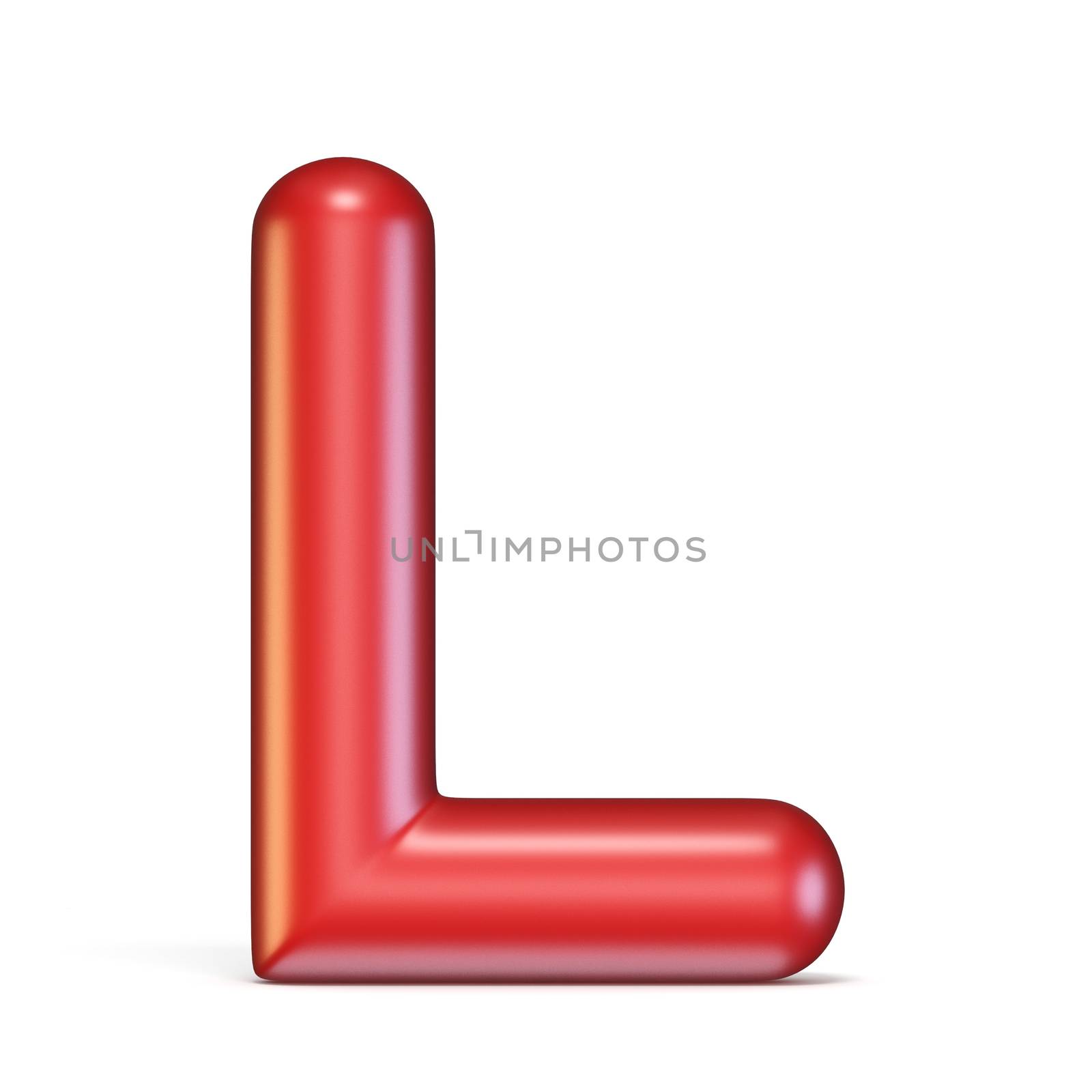 Red glossy font Letter L 3D rendering illustration isolated on white background