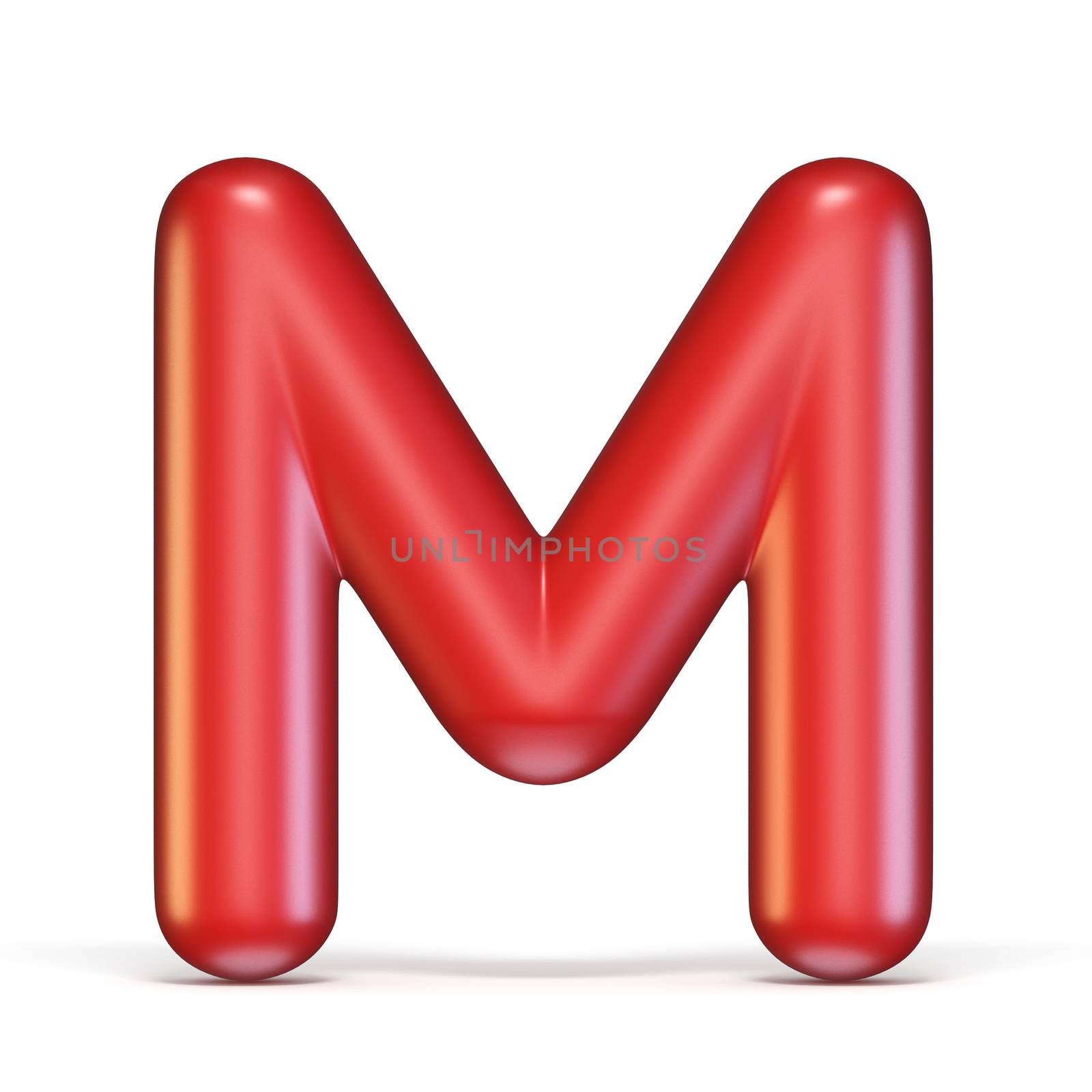 Red glossy font Letter M 3D rendering illustration isolated on white background