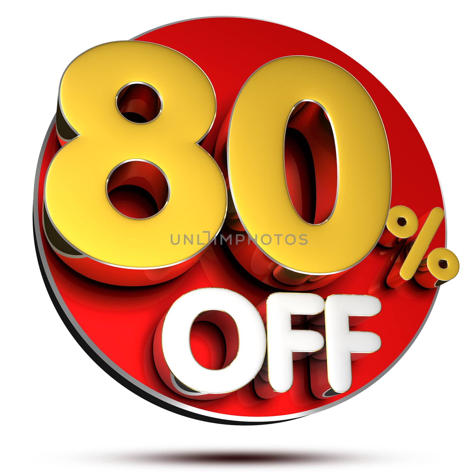 80 Percent 3D rendering on white background.(with Clipping Path).