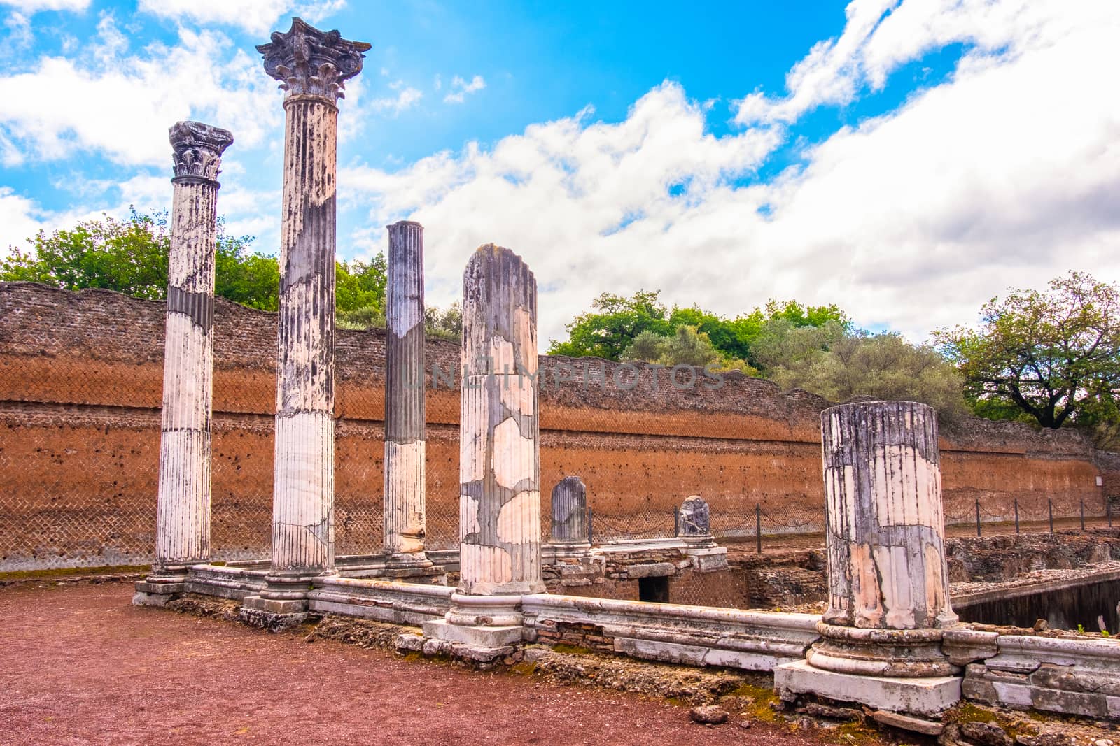 Roman columns at Villa Adriana in Tivoli - Lazio - Italy .