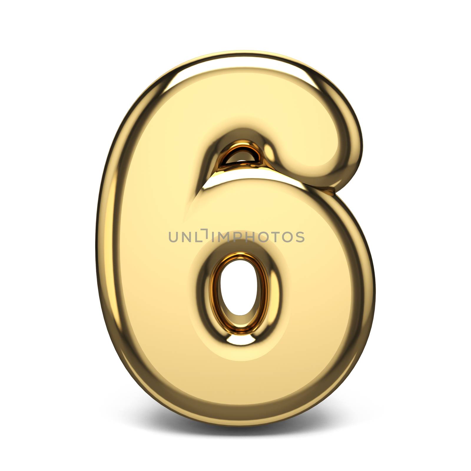 Golden number 6 SIX 3D render illustration isolated on white background