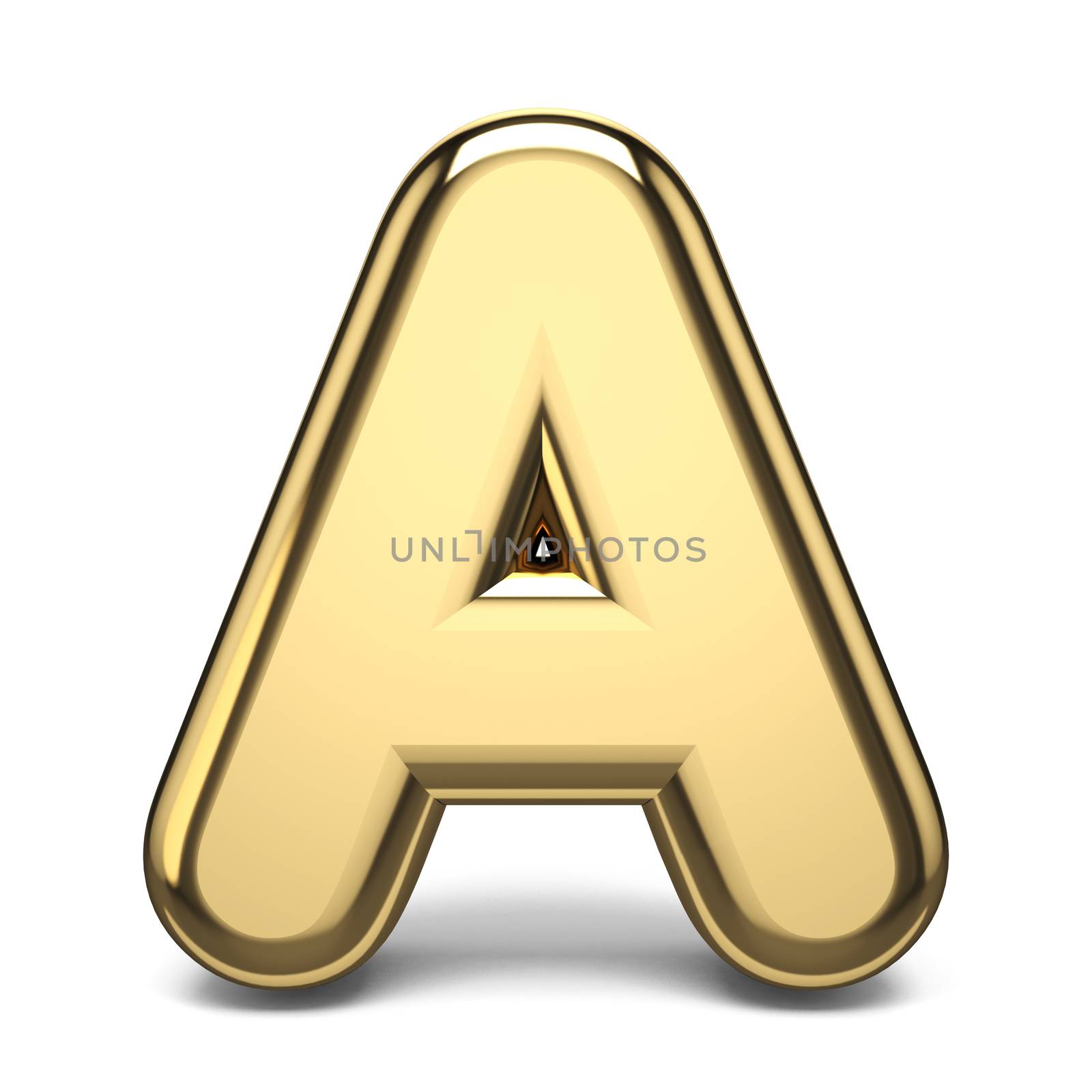Golden font letter A 3D render illustration isolated on white background