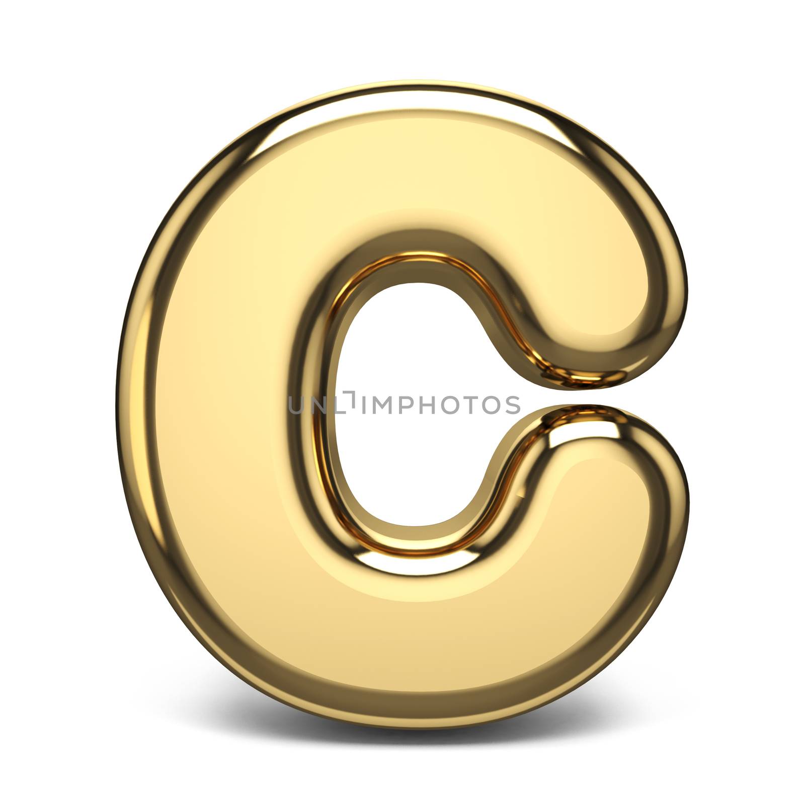 Golden font letter C 3D render illustration isolated on white background