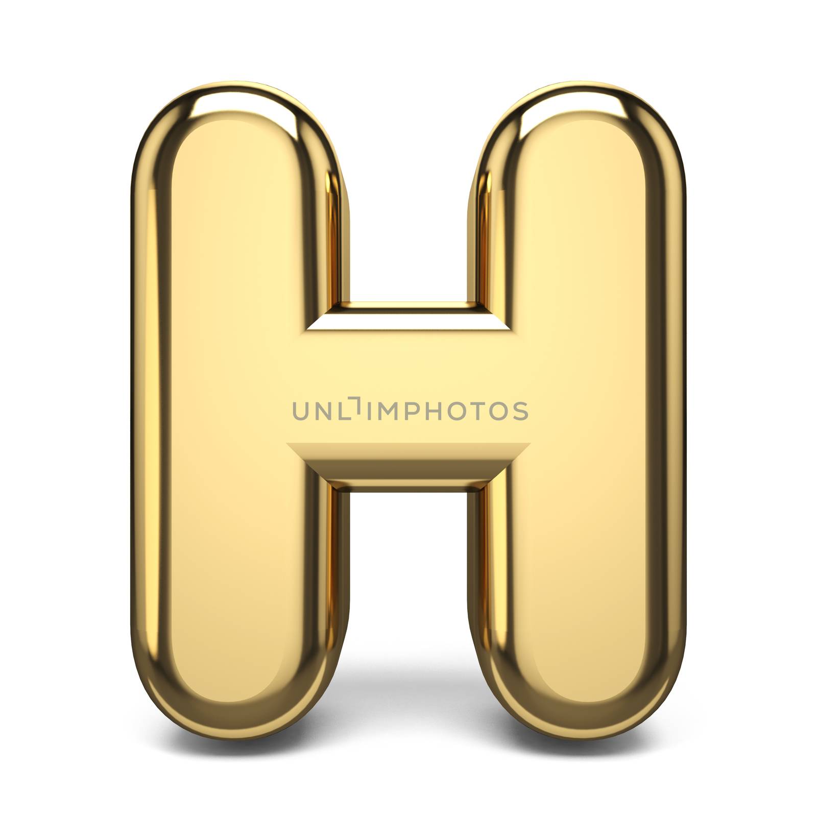 Golden font letter H 3D render illustration isolated on white background