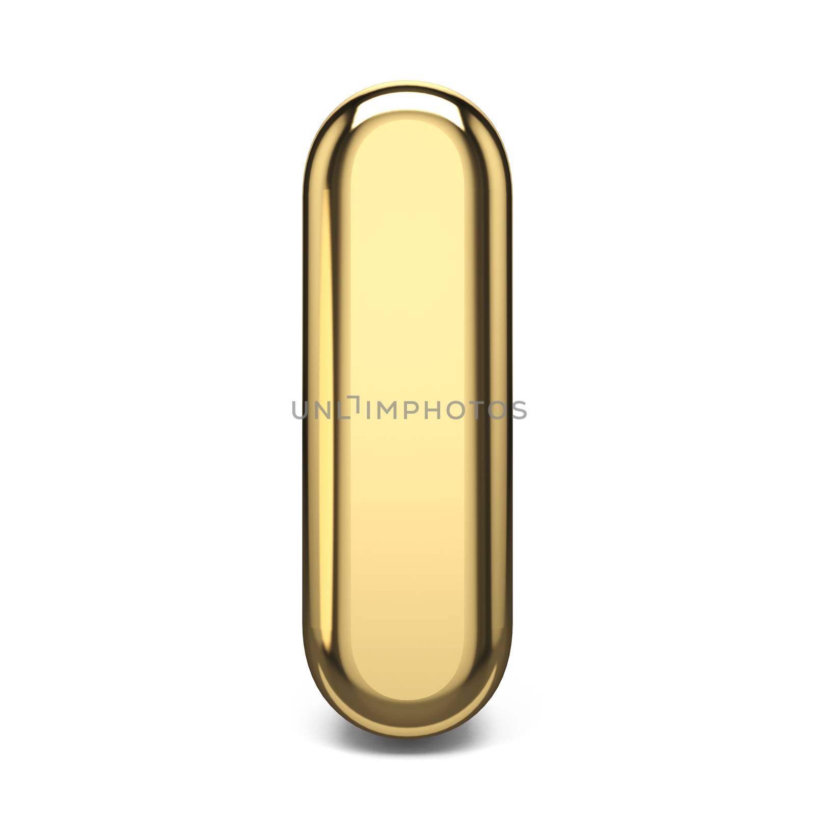 Golden font letter I 3D render illustration isolated on white background