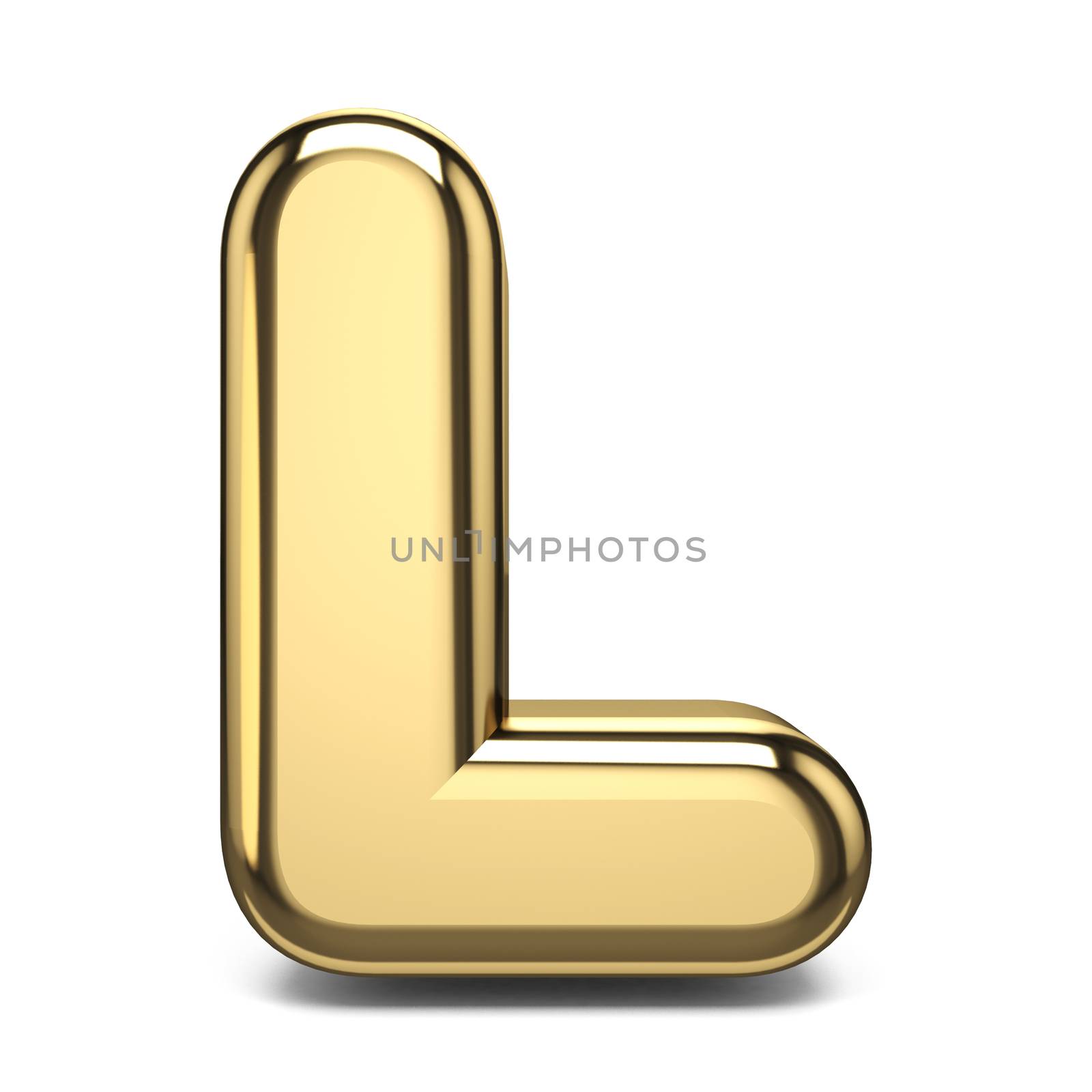 Golden font letter L 3D render illustration isolated on white background