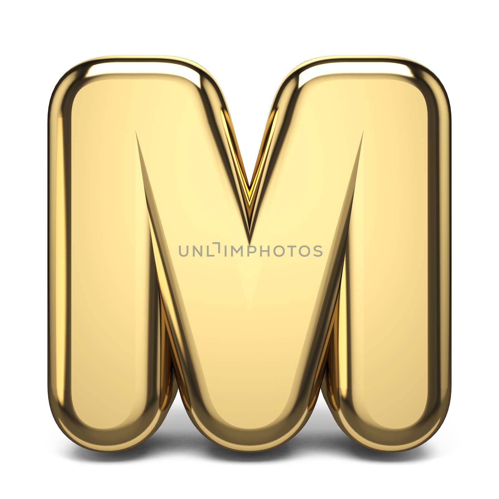Golden font letter M 3D render illustration isolated on white background
