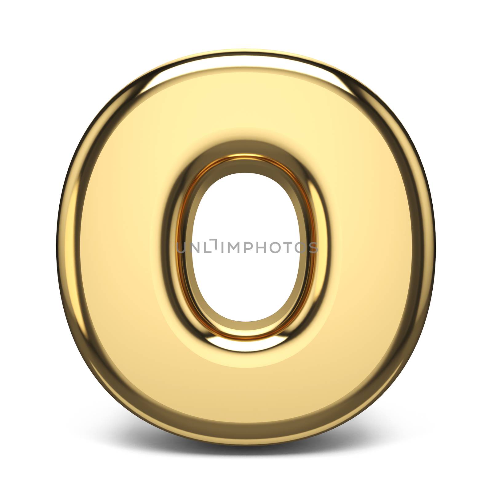 Golden font letter O 3D render illustration isolated on white background