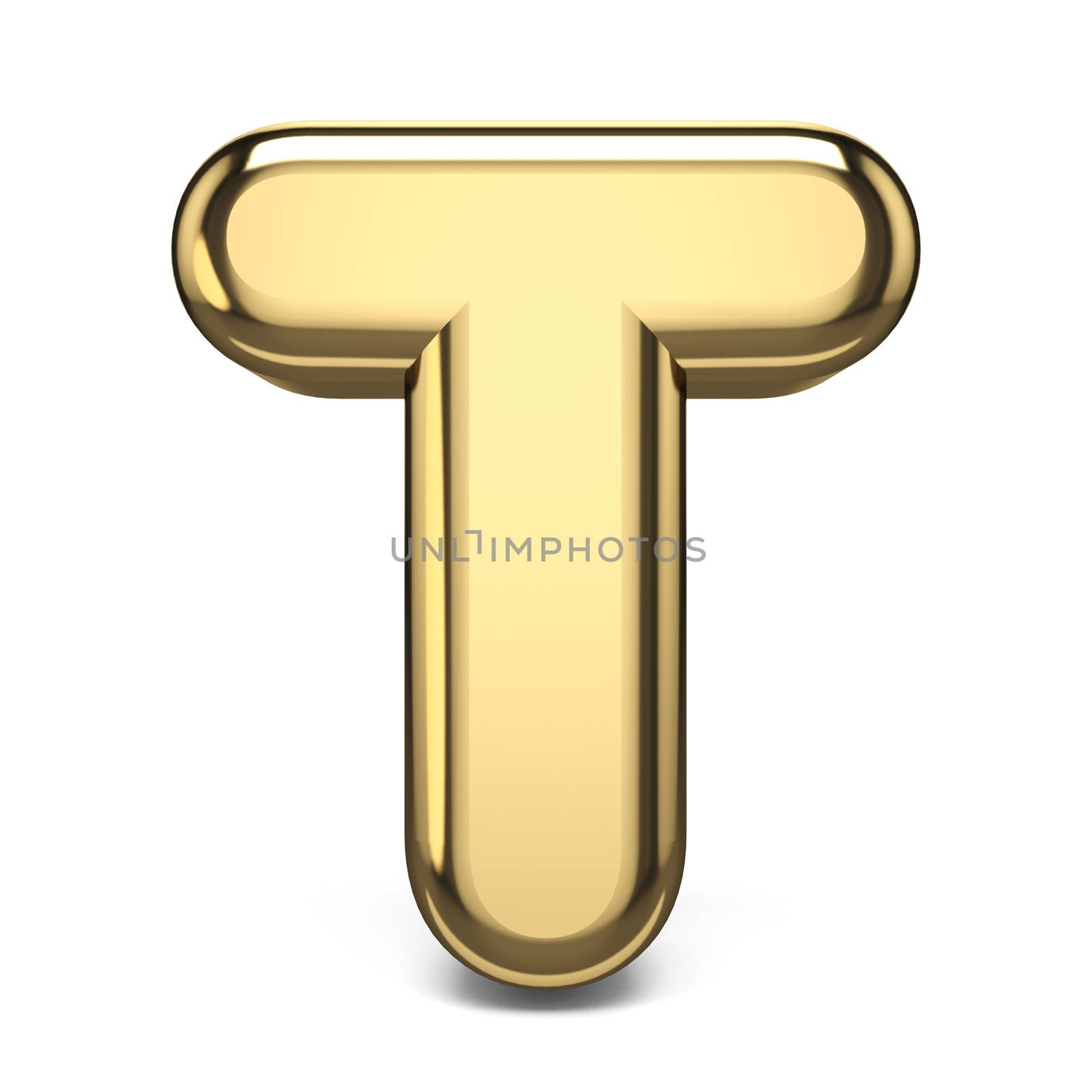 Golden font letter T 3D render illustration isolated on white background