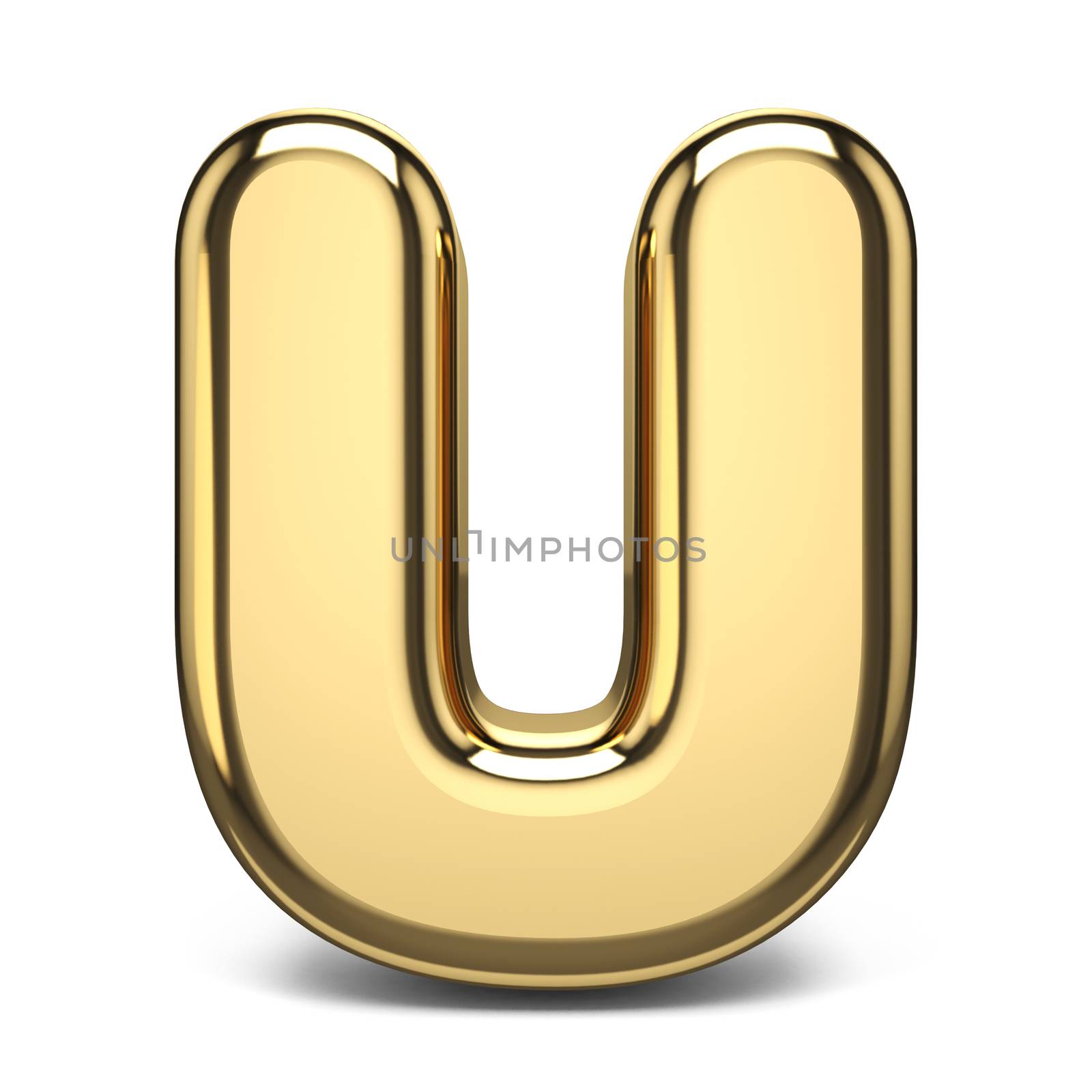 Golden font letter U 3D render illustration isolated on white background
