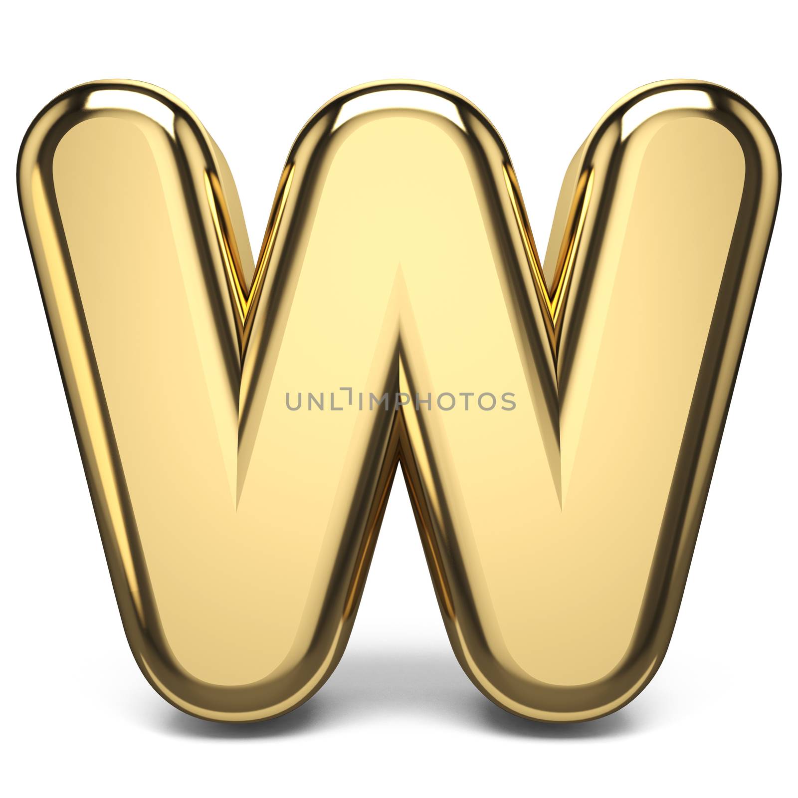 Golden font letter W 3D render illustration isolated on white background