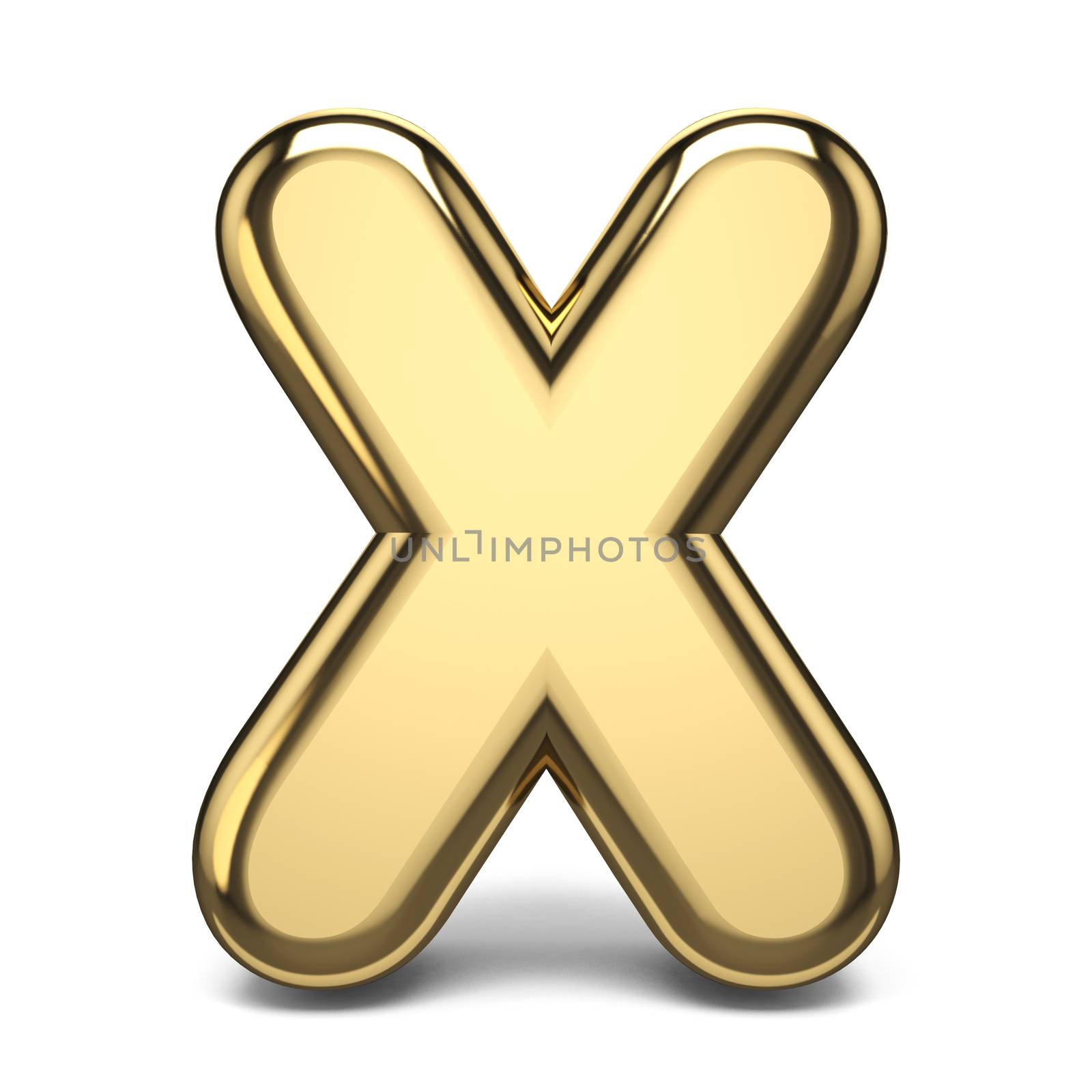 Golden font letter X 3D render illustration isolated on white background