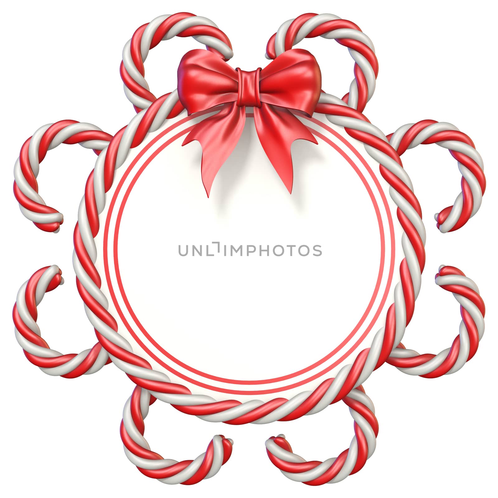 Candy cane frame with ribbon bow 3D rendering illustration isolated on white background