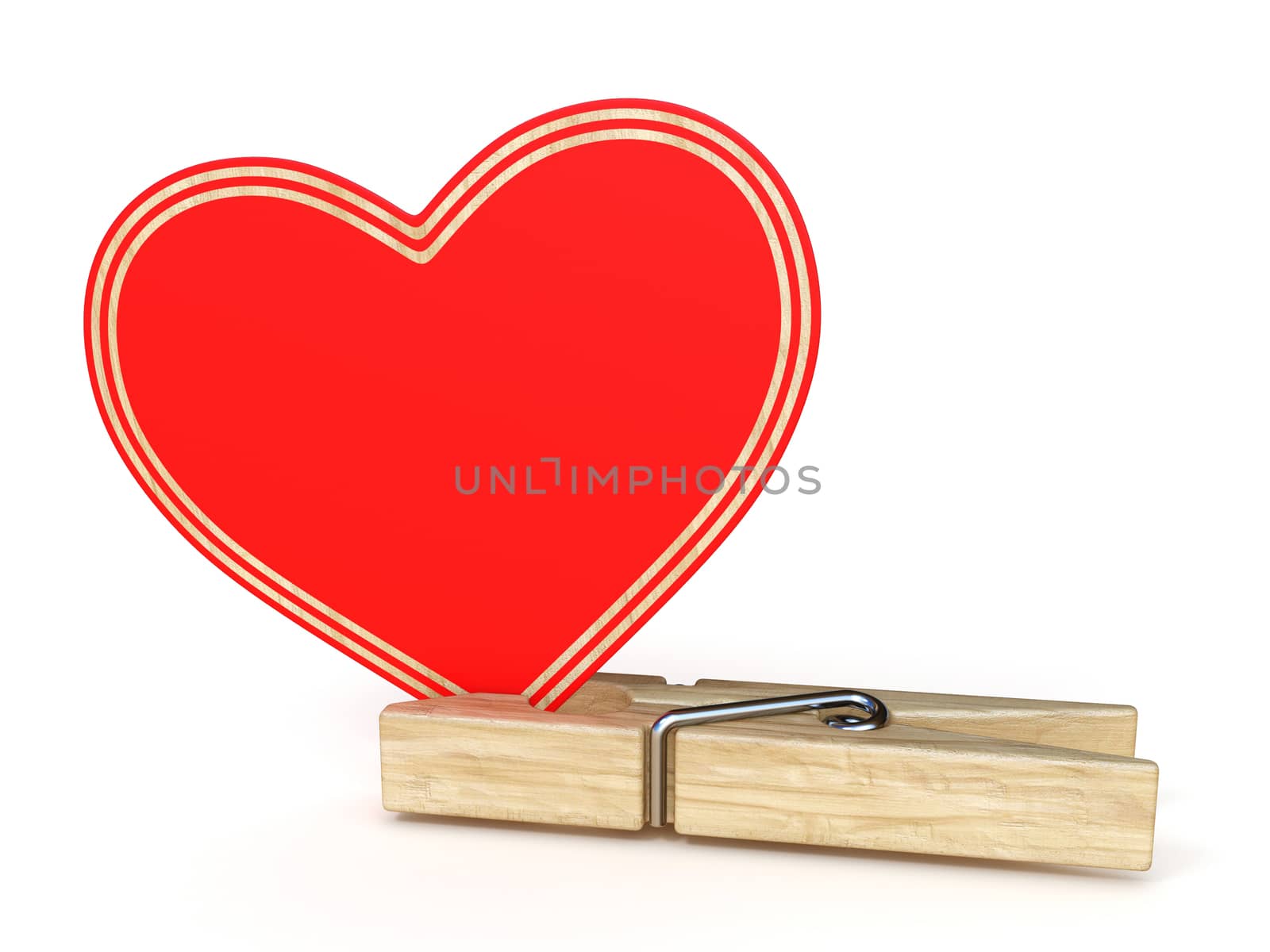 Wooden clothes pin with big paper heart 3D by djmilic