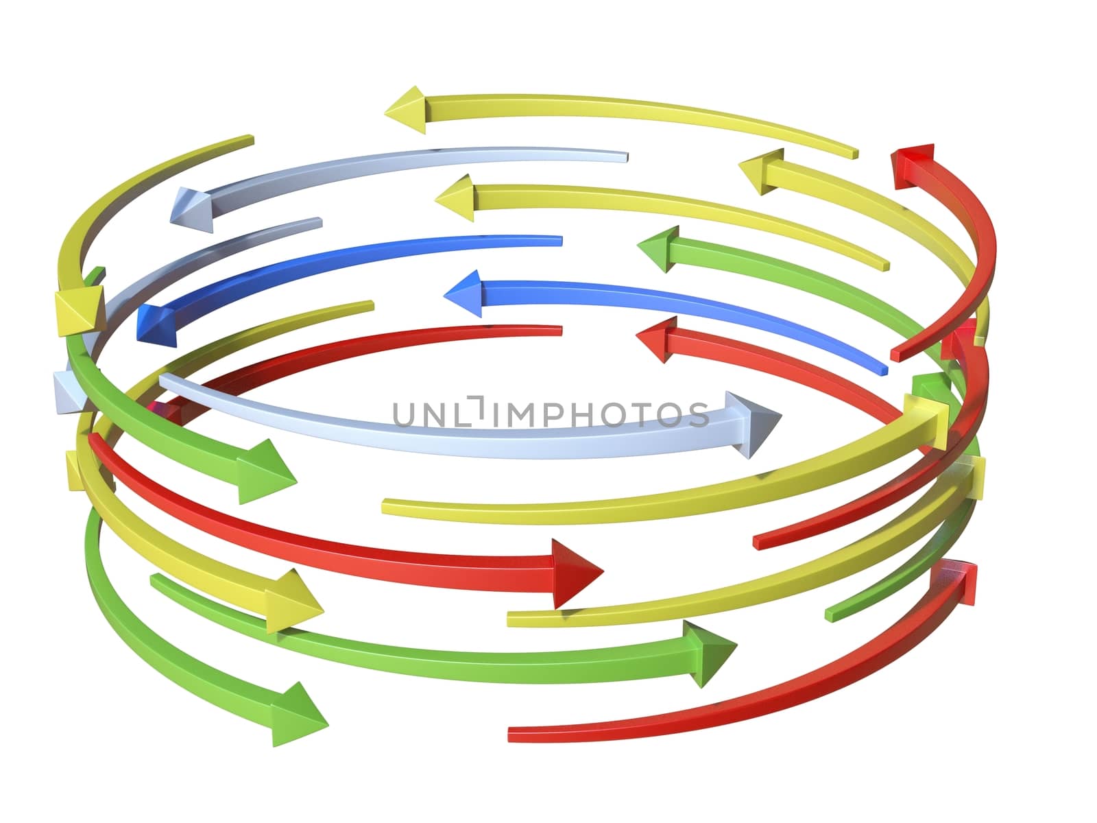 Colorful arrows cylinder chart 3D rendering illustration isolated on white background